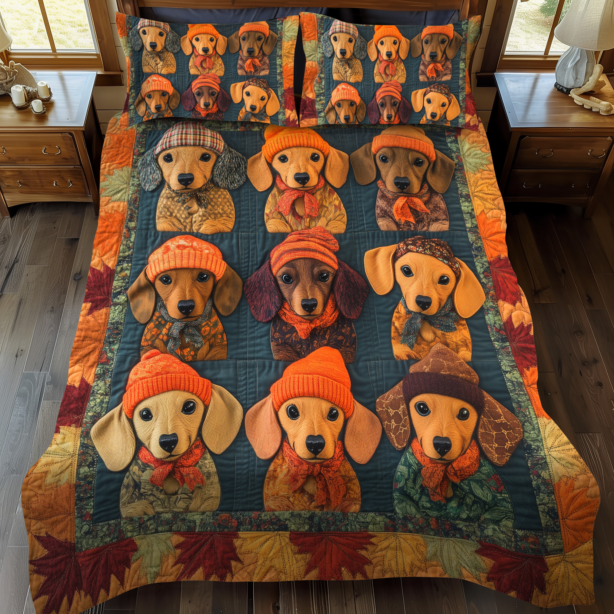 Endearing Dachshunds 3-Piece Quilted Bedding Set NCU0VL440