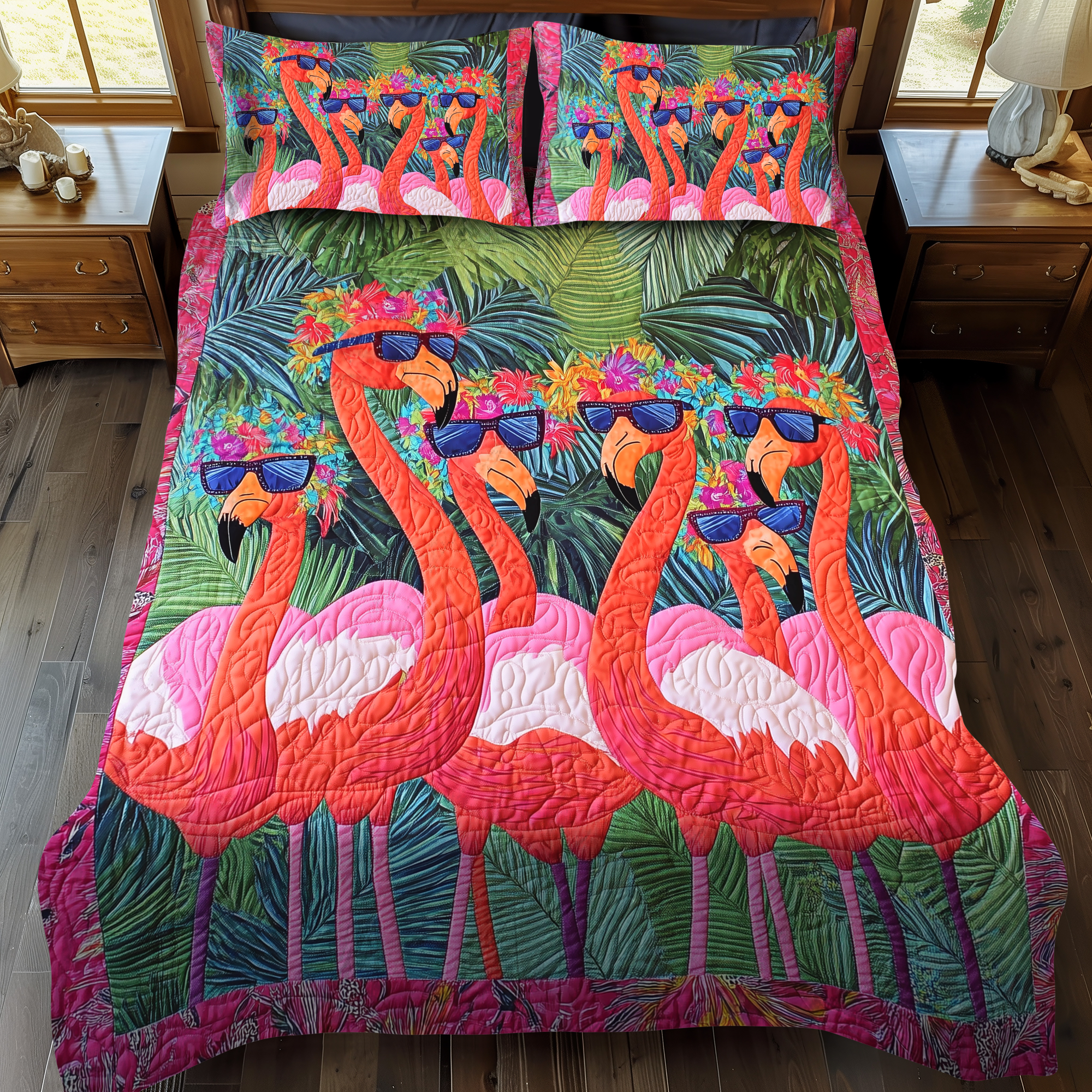 Endearing Flamingo 3-Piece Quilted Bedding Set NCU0VL460