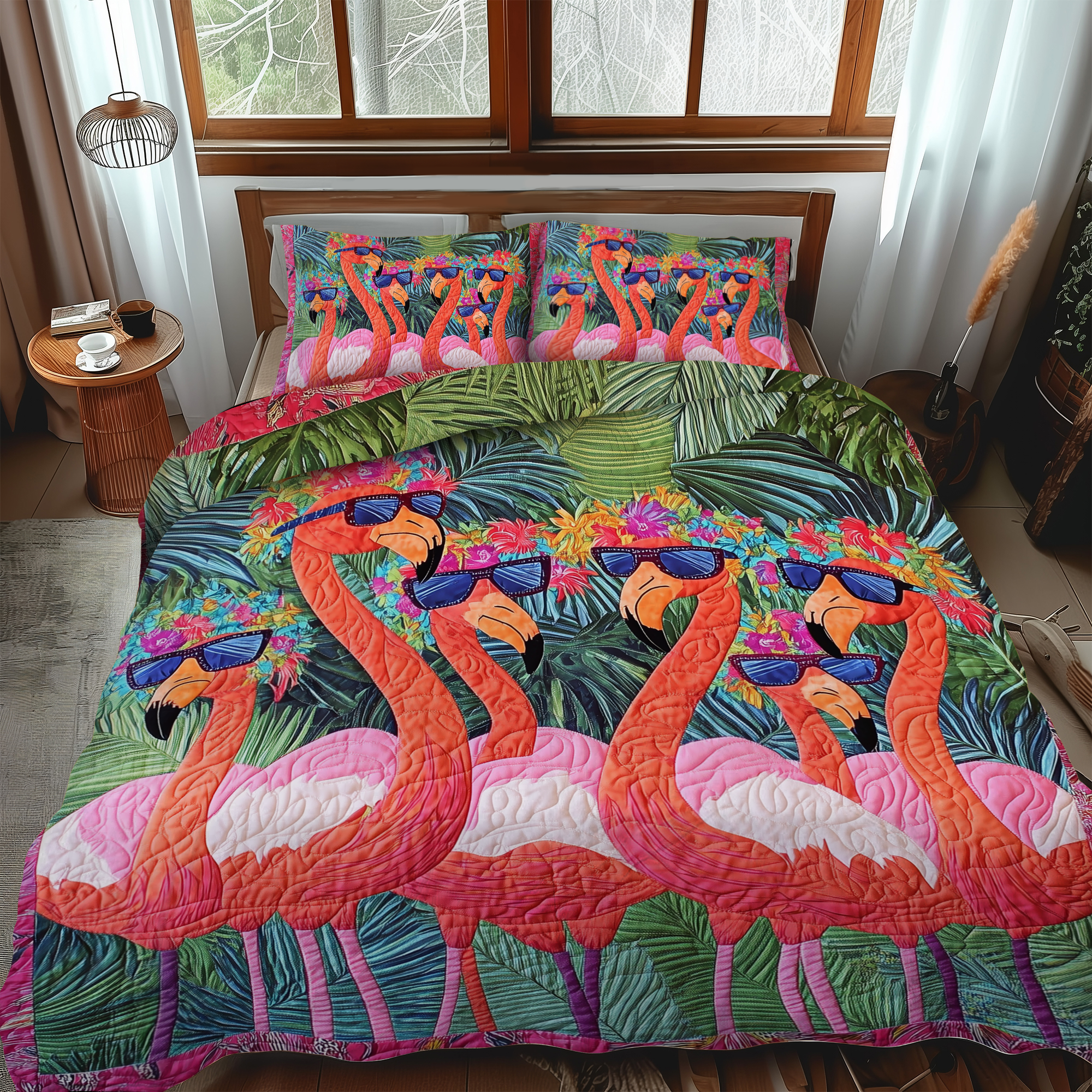 Endearing Flamingo 3-Piece Quilted Bedding Set NCU0VL460