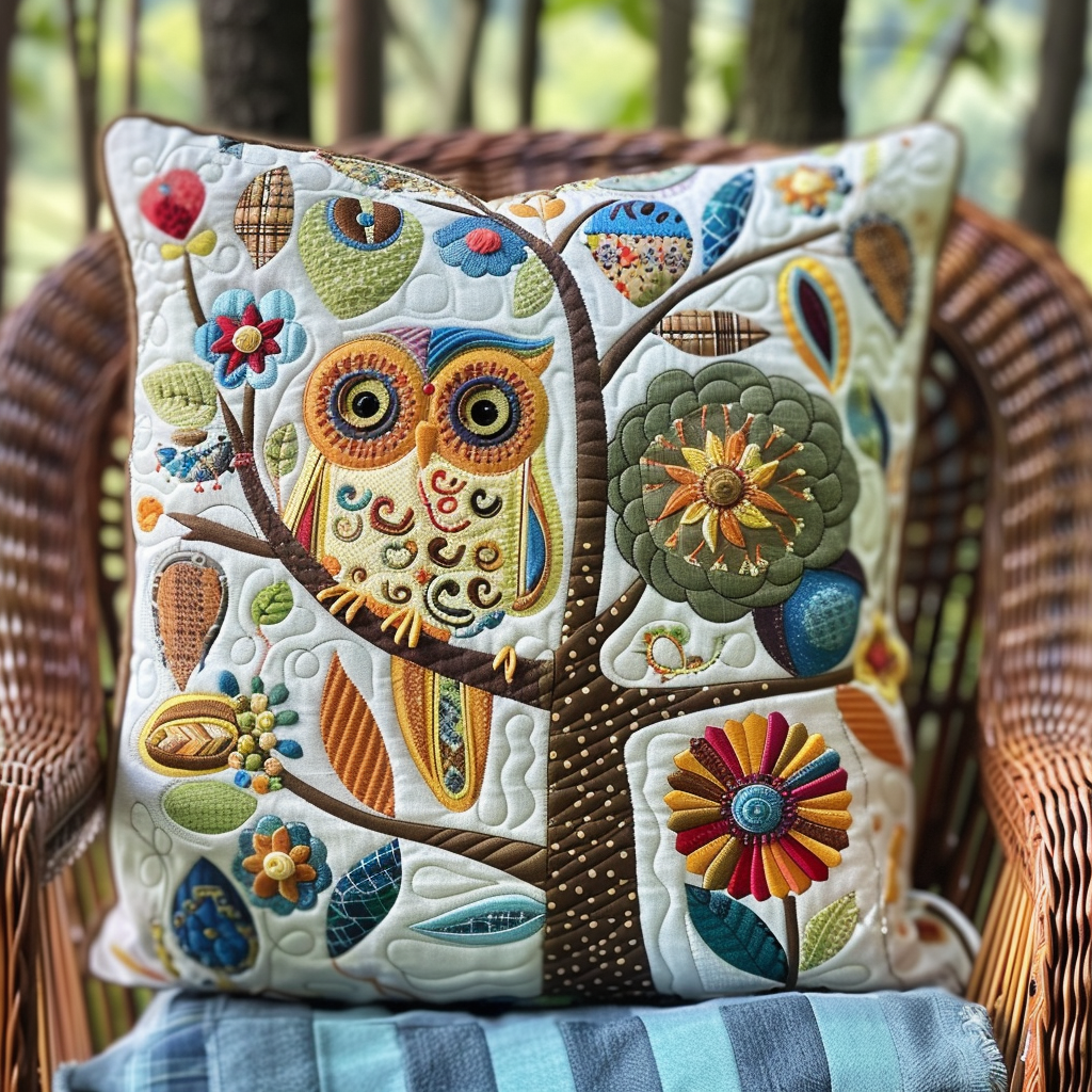 Endearing Owl Quilted Pillow Case NCU0VL156