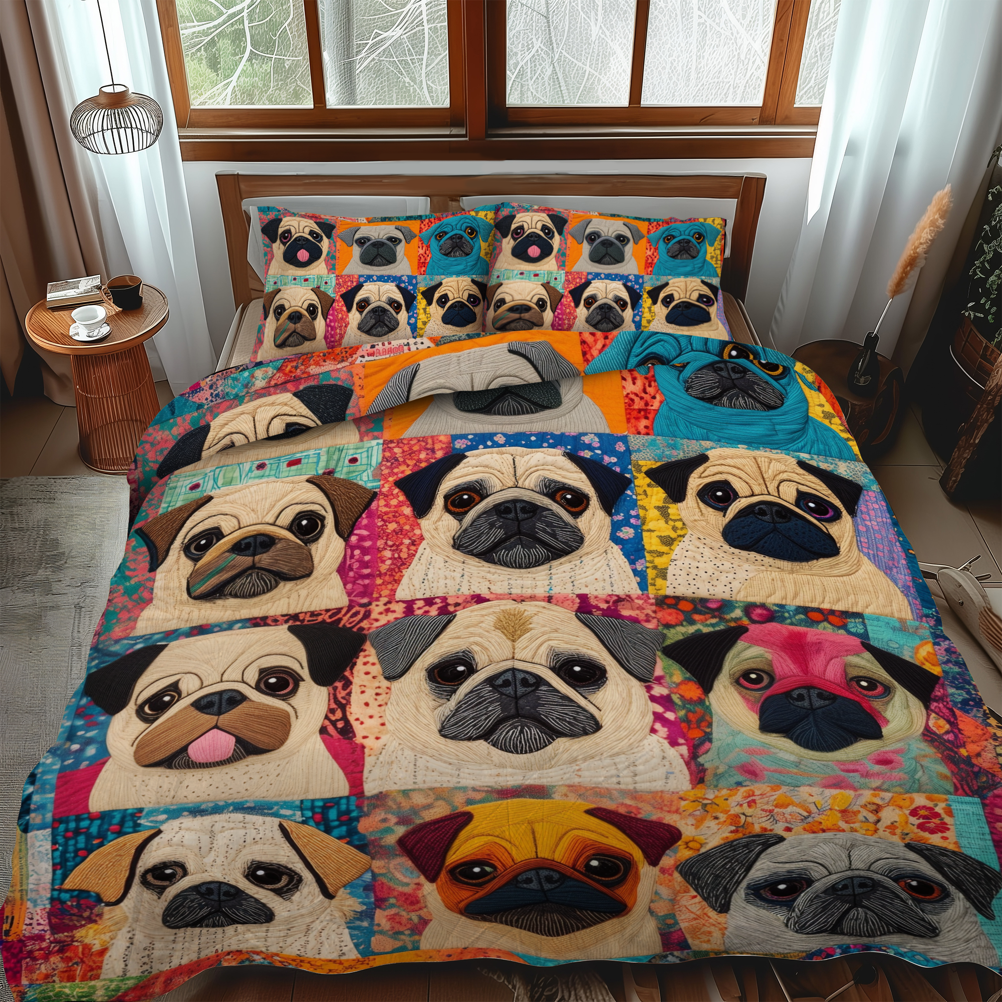 Endearing Pugs 3-Piece Quilted Bedding Set NCU0VL365