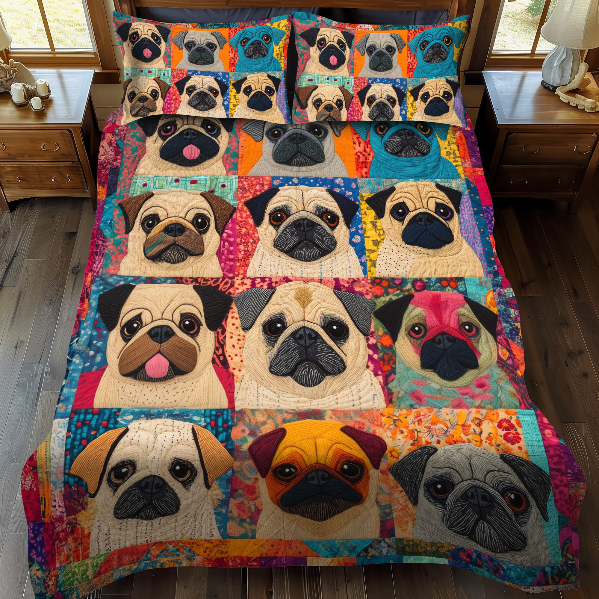 Endearing Pugs 3-Piece Quilted Bedding Set NCU0VL365