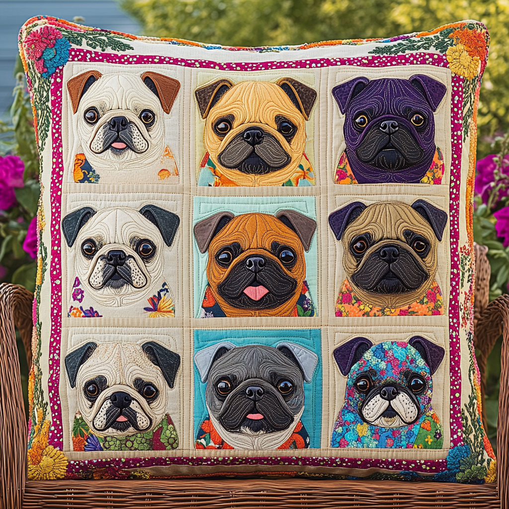 Endearing Pugs Quilted Pillow Case NCU0VL375