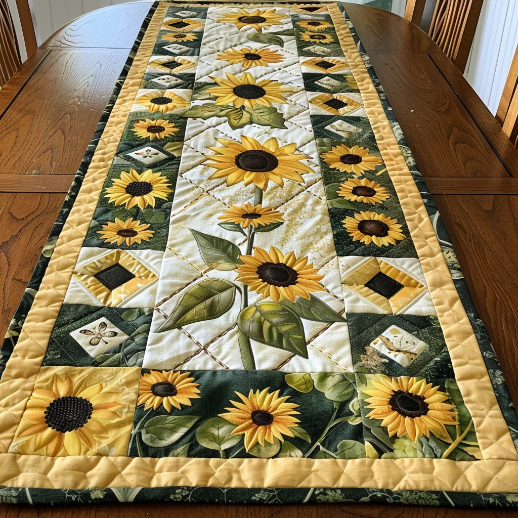 Endearing Sunflowers Quilted Table Runner NCU0VL191