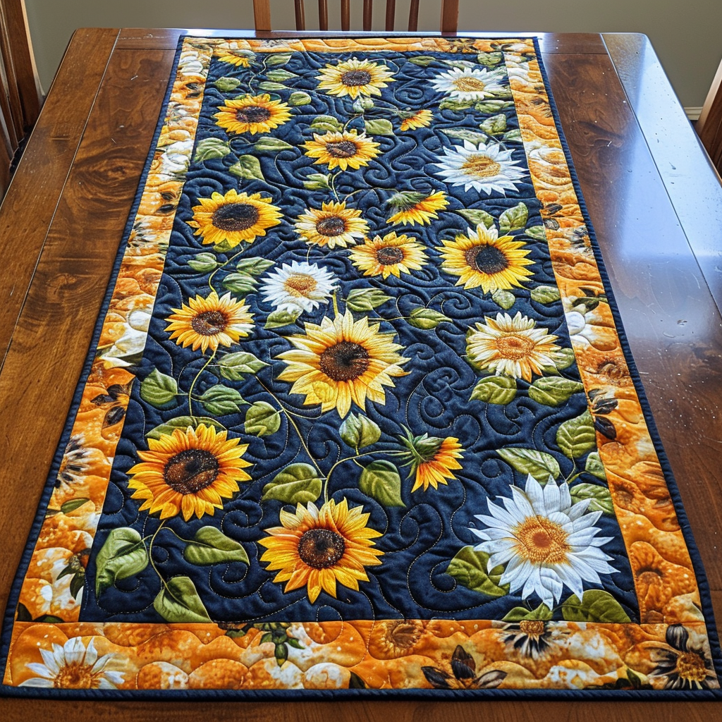 Endearing Sunflowers Quilted Table Runner NCU0VL239