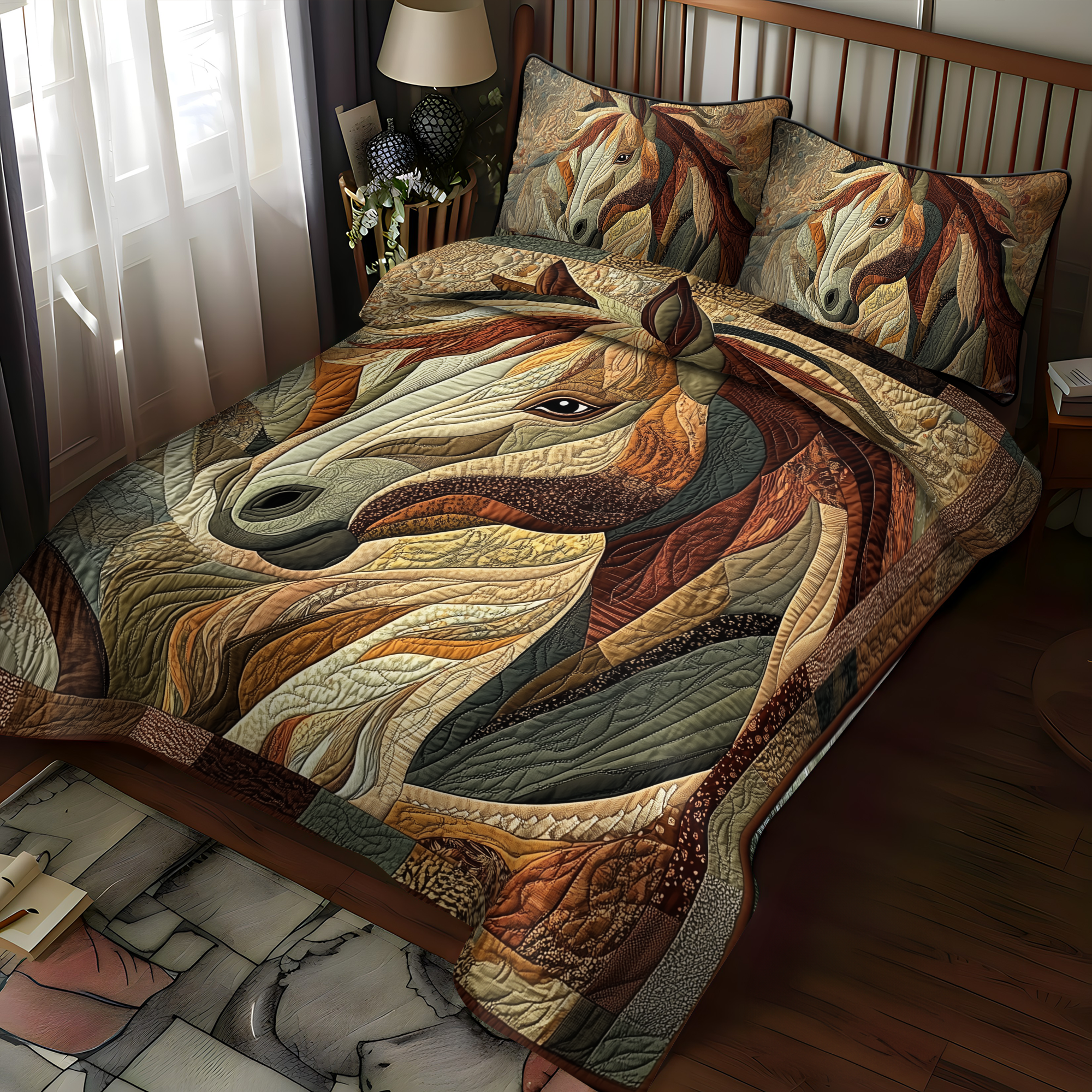 Equine Elegance 3-Piece Quilted Bedding Set NCU0DK1613