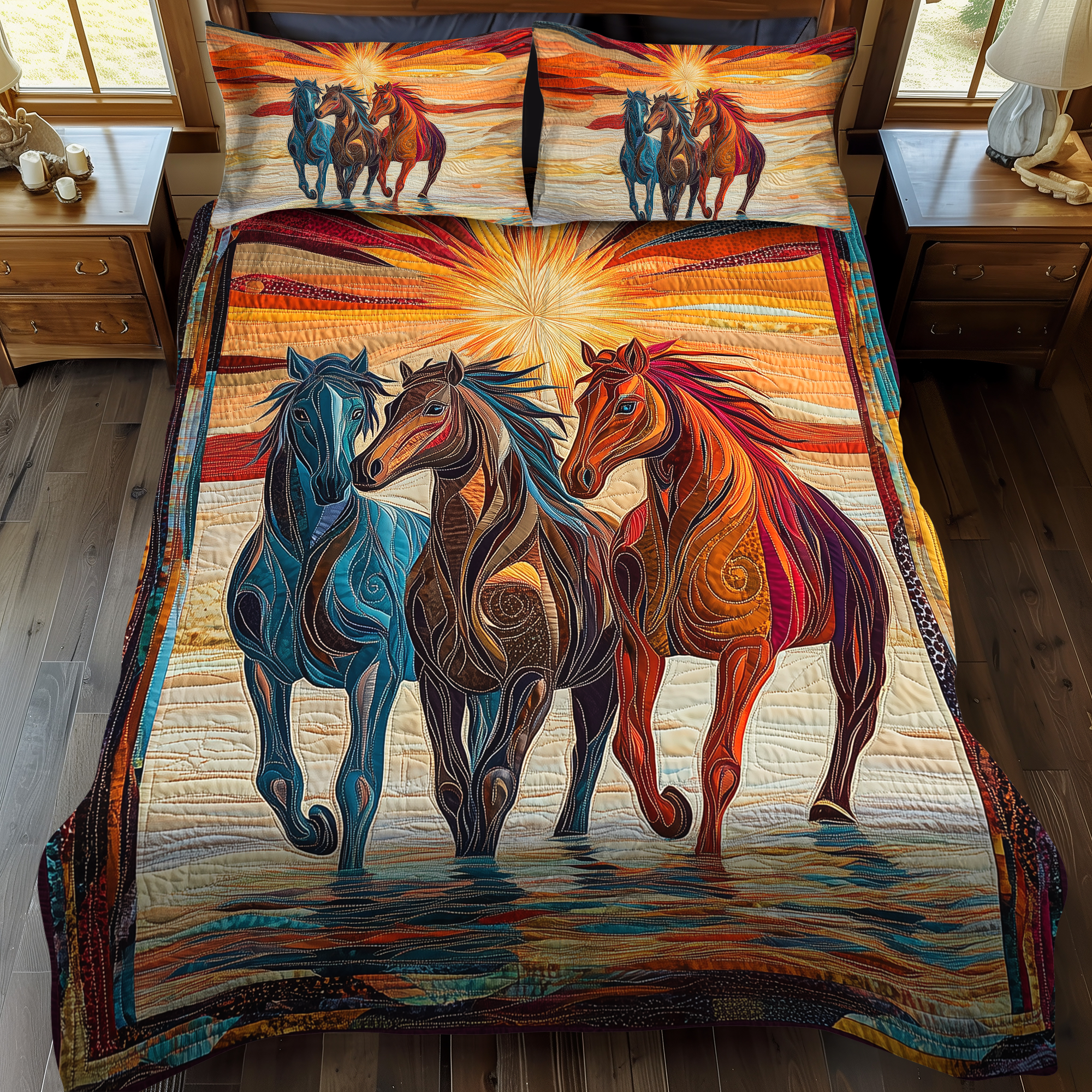 Equine Elegance 3-Piece Quilted Bedding Set NCU0DK1922