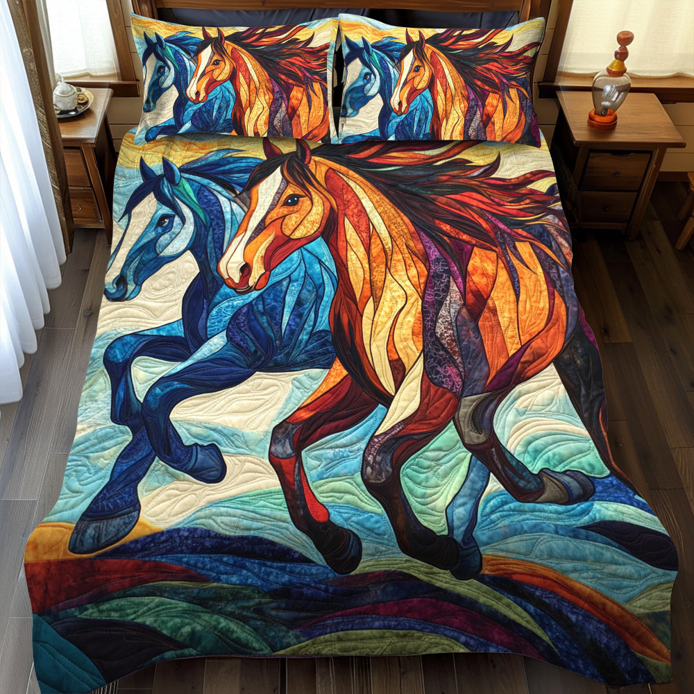 Equine Running Horse 3-Piece Quilted Bedding Set NCU0PD586