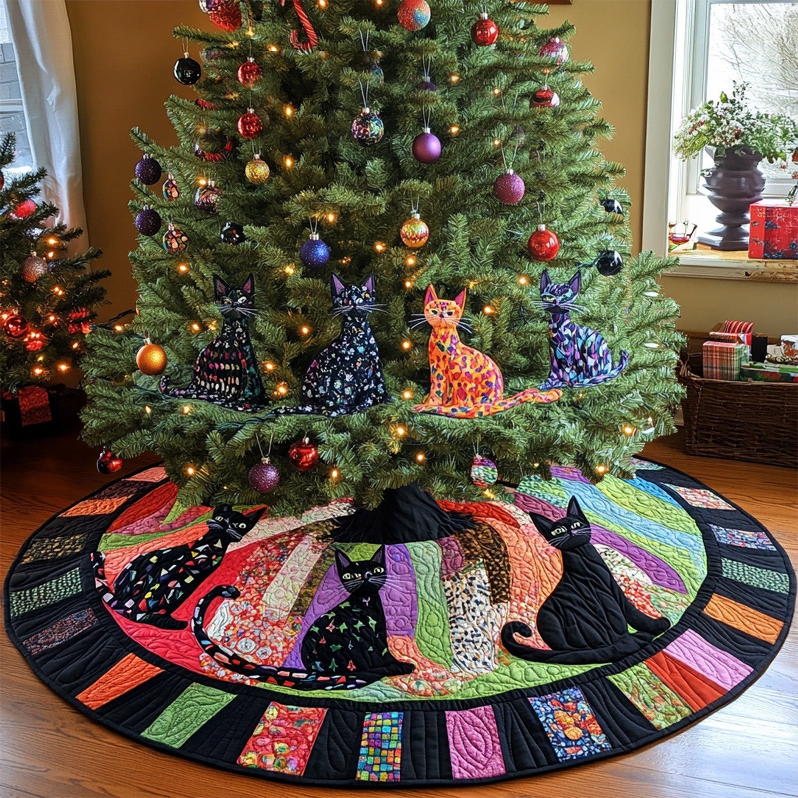 Evening Cats Quilted Christmas Tree Skirt NCU0PT1286