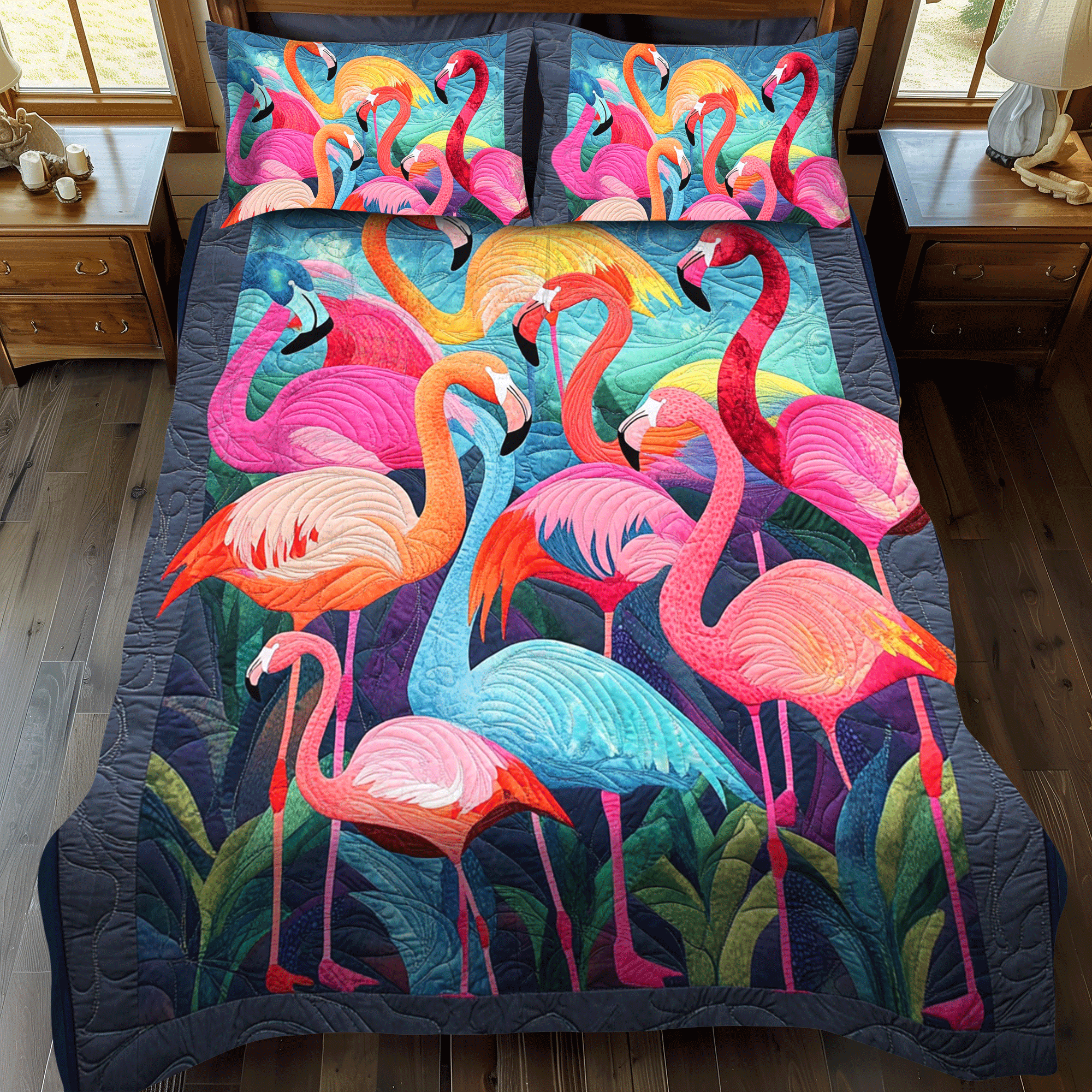 Exotic Flamingo 3-Piece Quilted Bedding Set NCU0PD504