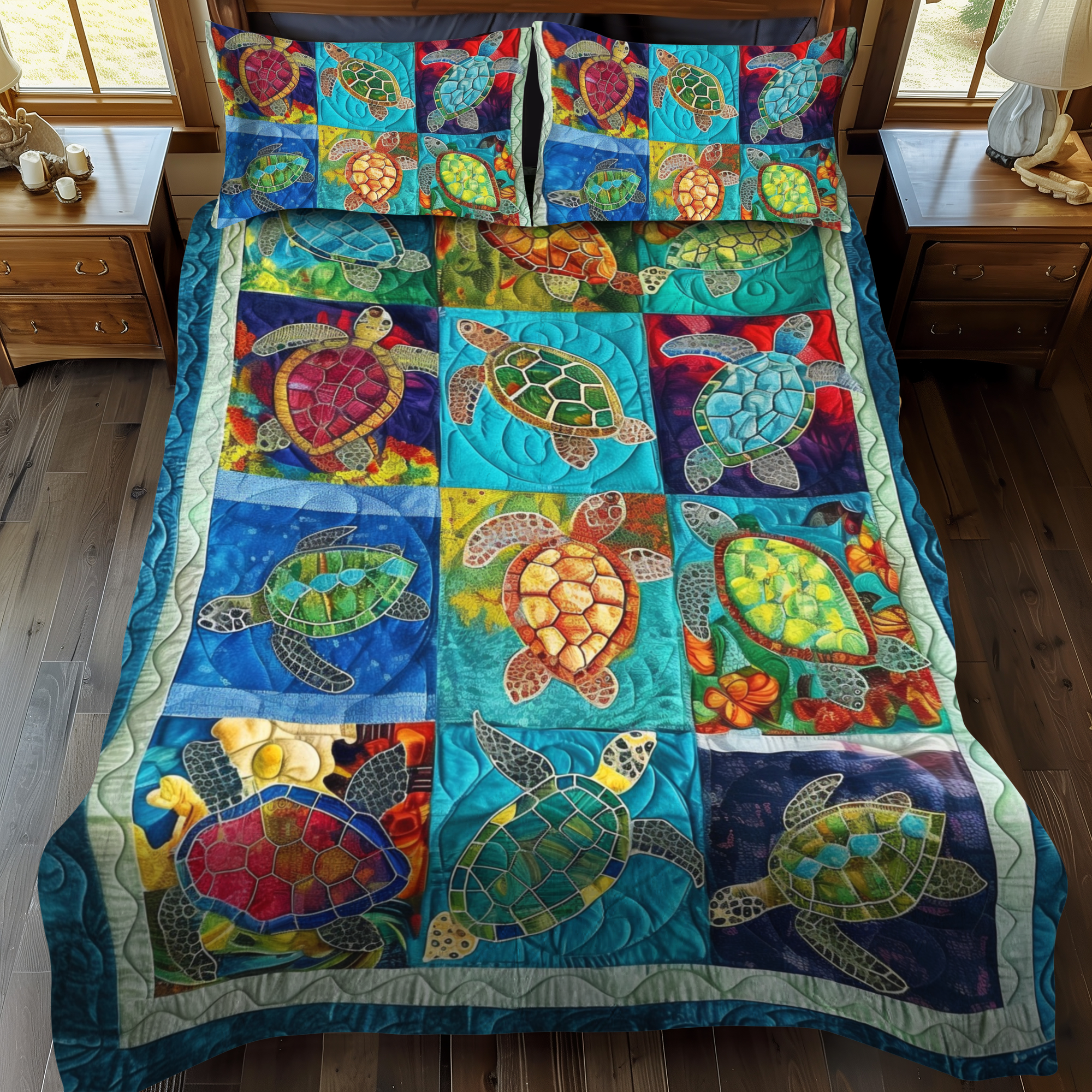 Exquisite Turtles 3-Piece Quilted Bedding Set NCU0VL257