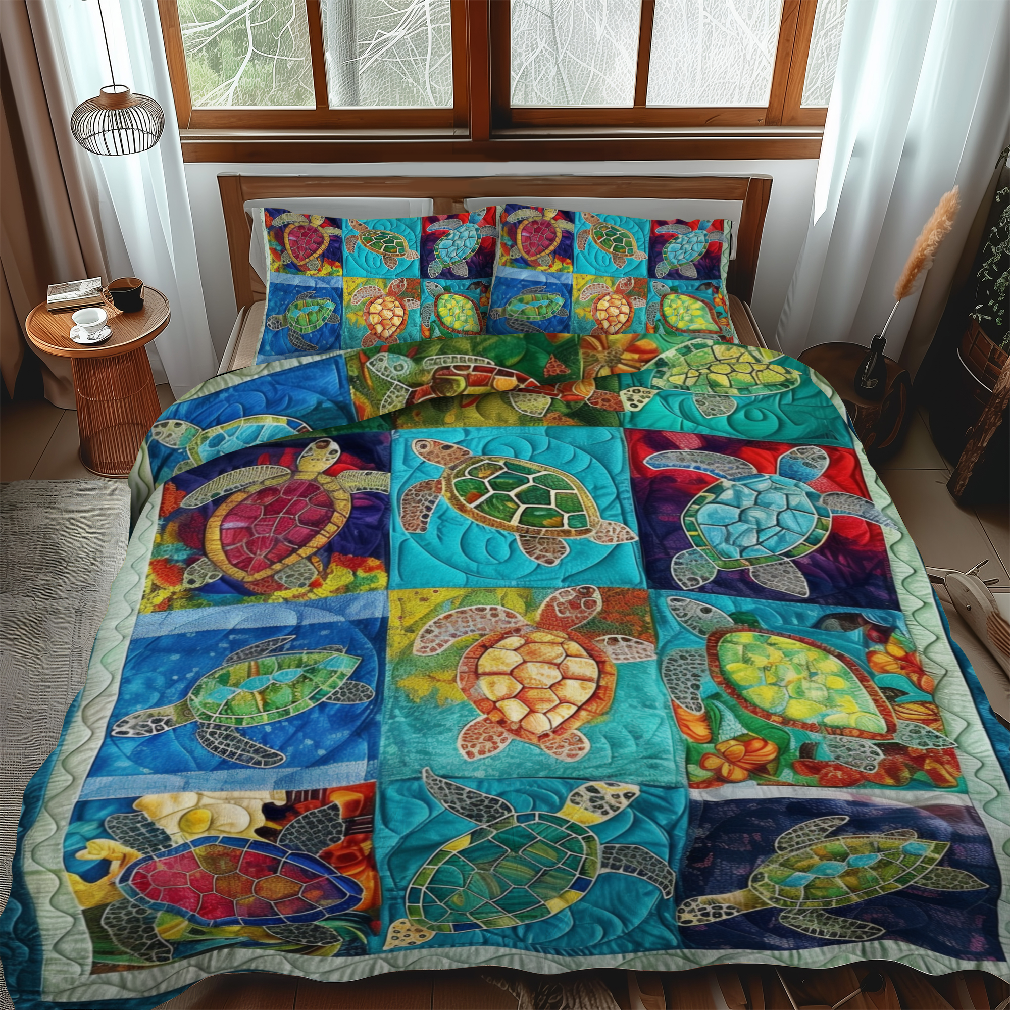 Exquisite Turtles 3-Piece Quilted Bedding Set NCU0VL257