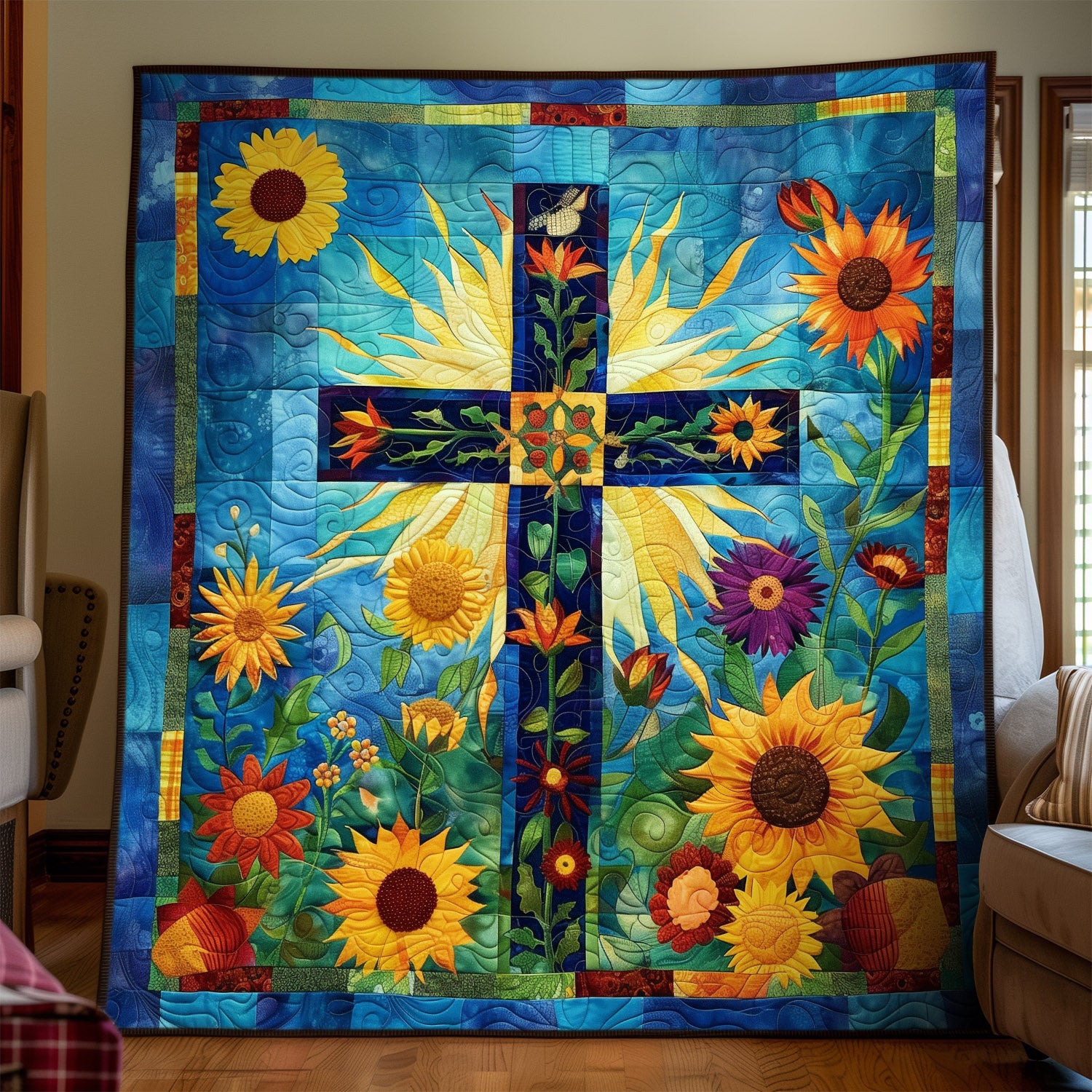 Faithful Blooms Art Quilt Hanging NCU0TH1556