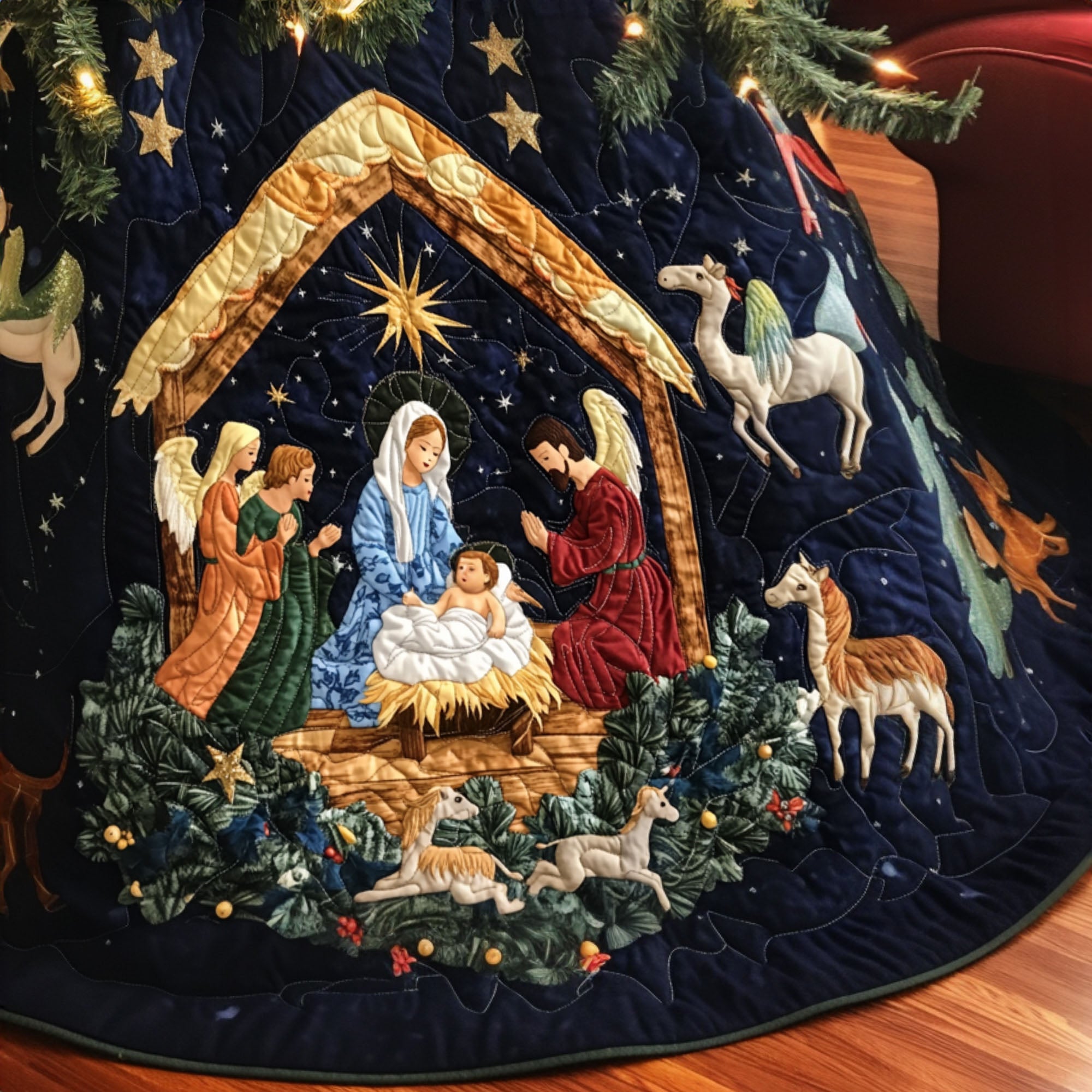 Faithful Night Quilted Christmas Tree Skirt NCU0PT1226