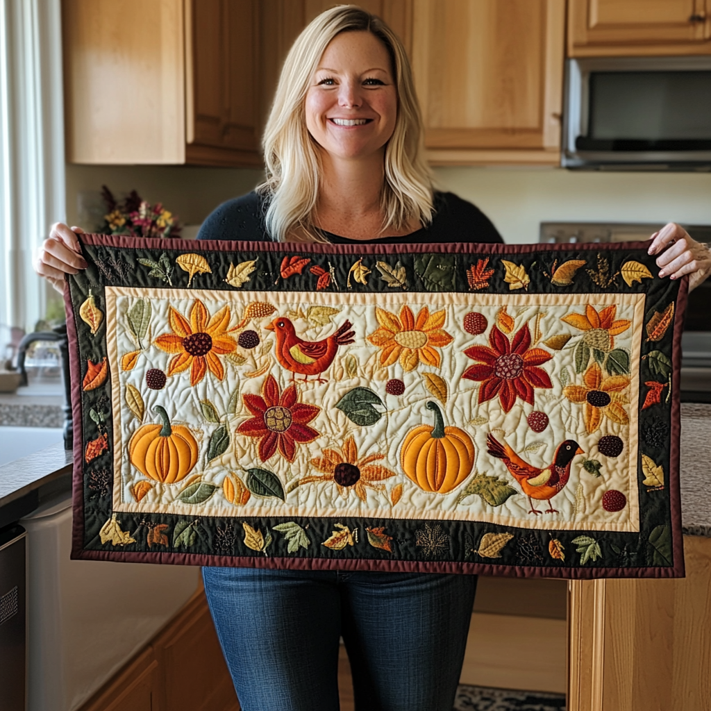 Fall Harvest Joy Quilted Table Runner NCU0TL1321