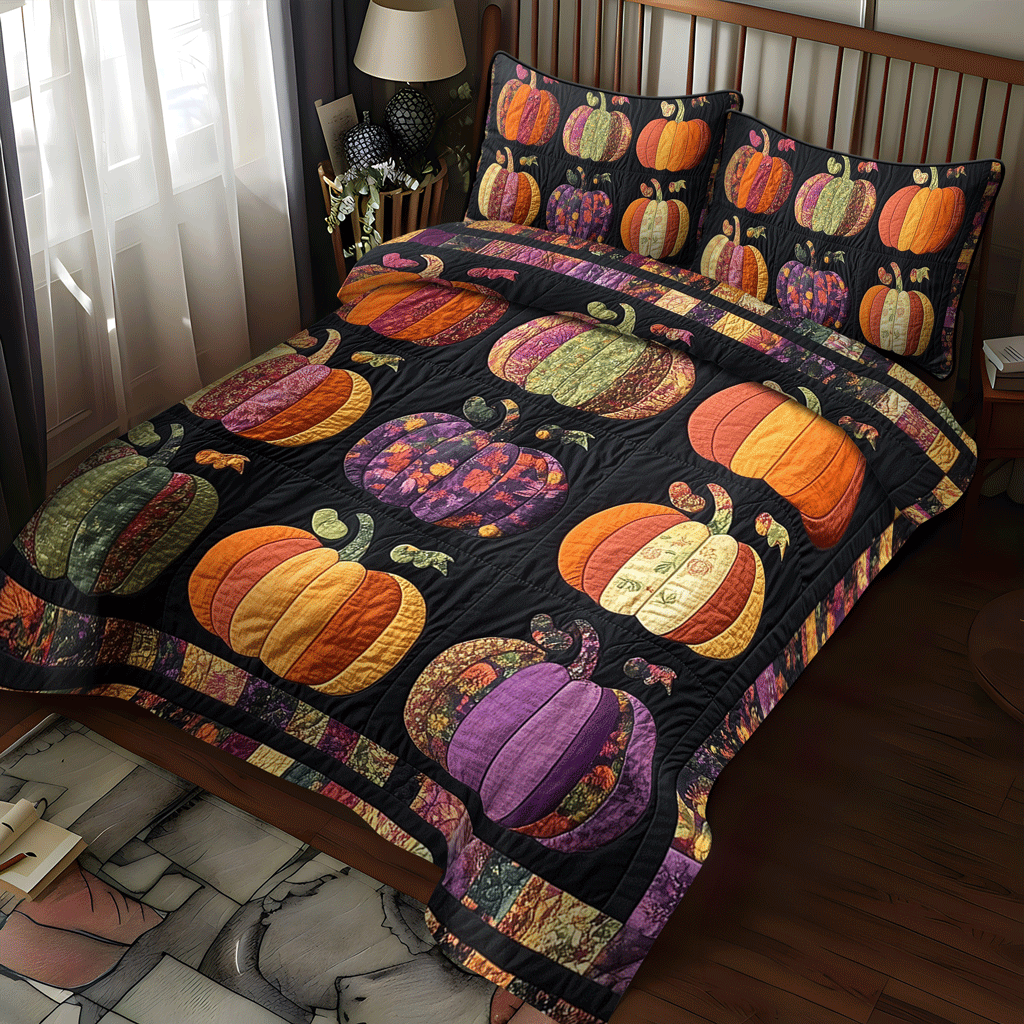 Fall Pumpkin 3-Piece Quilted Bedding Set NCU0TH1854