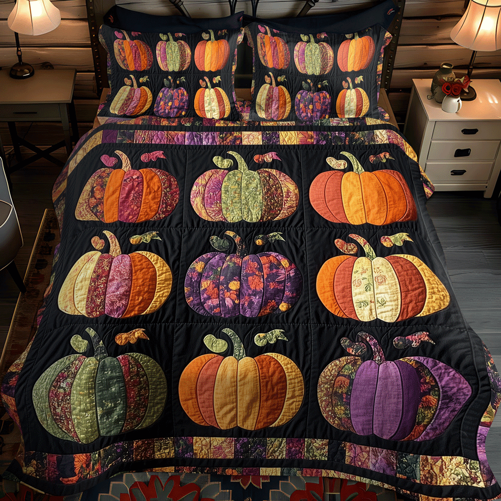 Fall Pumpkin 3-Piece Quilted Bedding Set NCU0TH1854