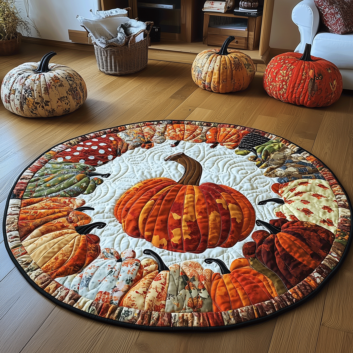 Fall Pumpkin Quilted Round Mat NCU0TH1893