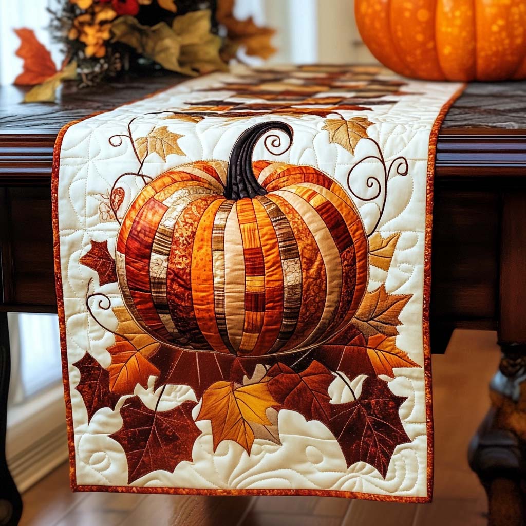 Fall Pumpkin Quilted Table Runner NCU0NT1346