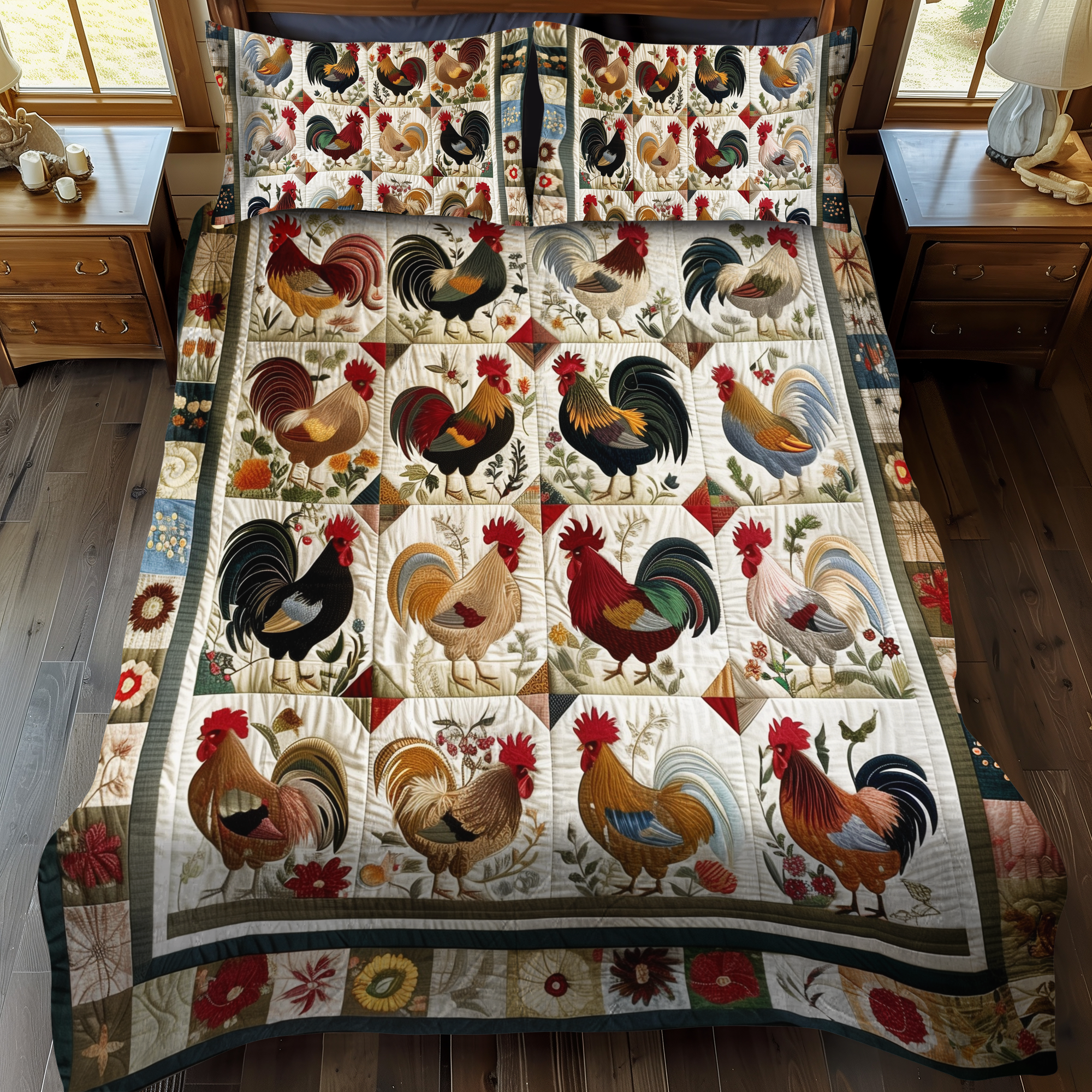 Farmhouse Fowl 3-Piece Quilted Bedding Set NCU0PT053