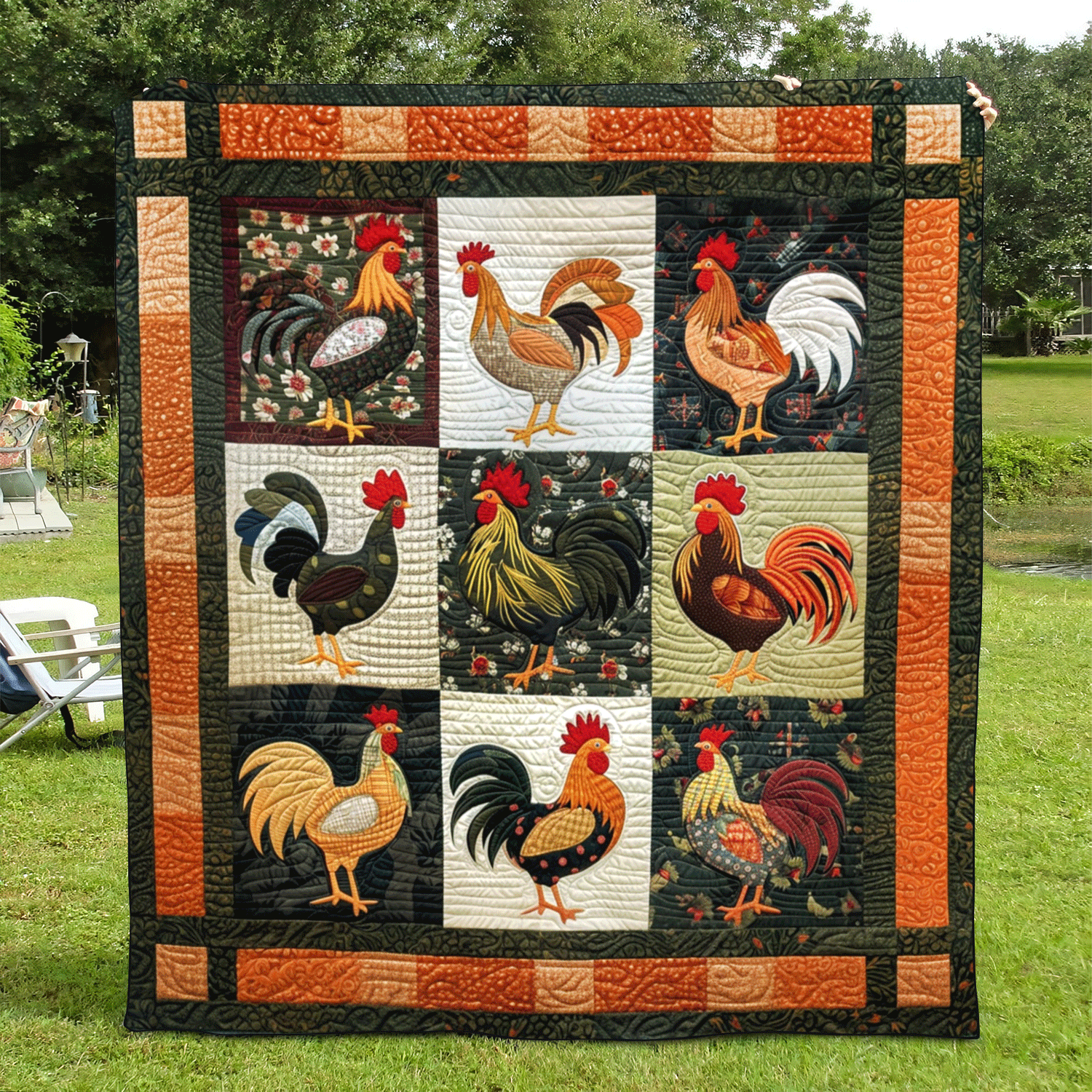 Farmstead Fowl Quilted Blanket NCU0TH972