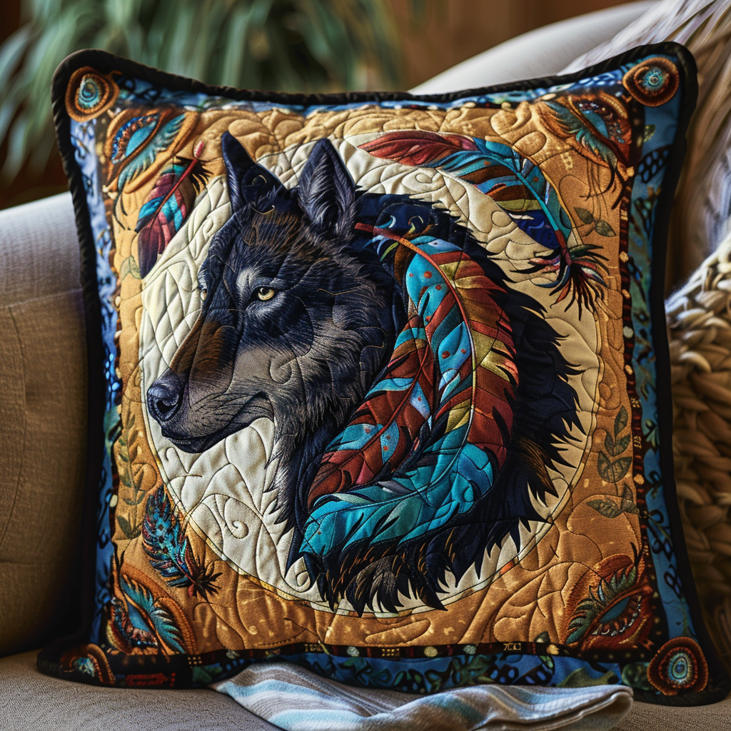 Feather Black Wolf Quilted Pillow Case NCU0TH116