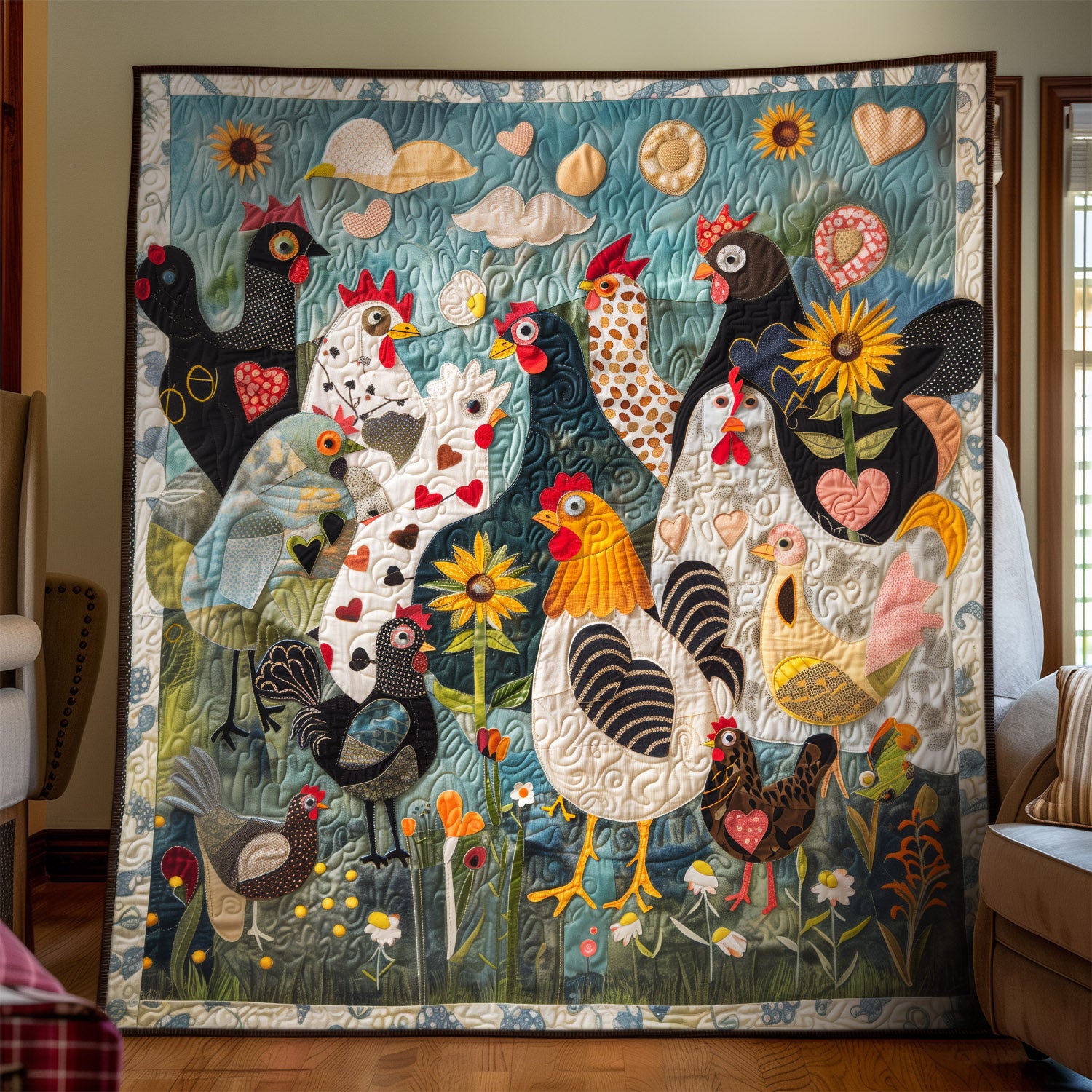 Feathered Garden Art Quilt Hanging NCU0TH1566