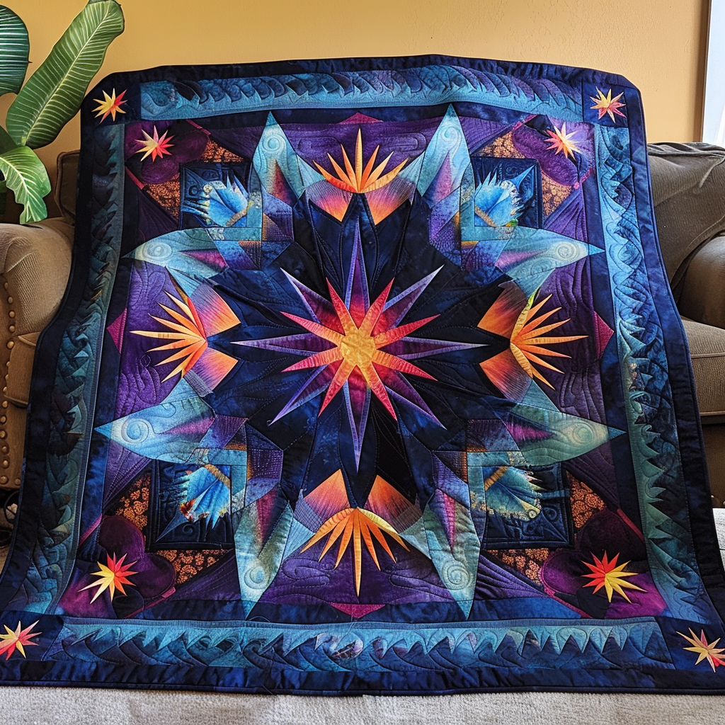 Feathered Night Sky Quilted Blanket NCU0TH686