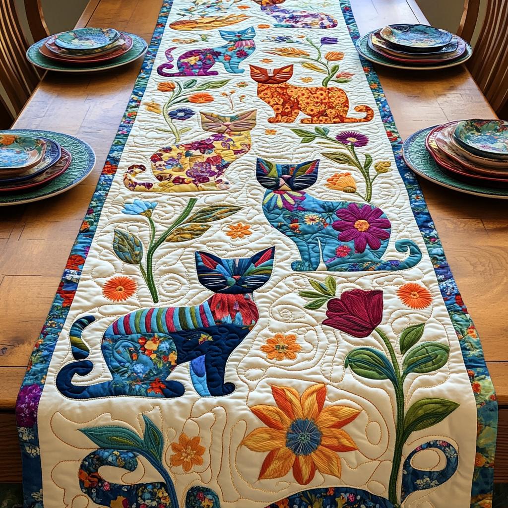 Feline Cat Fantasy Quilted Table Runner NCU0PD434