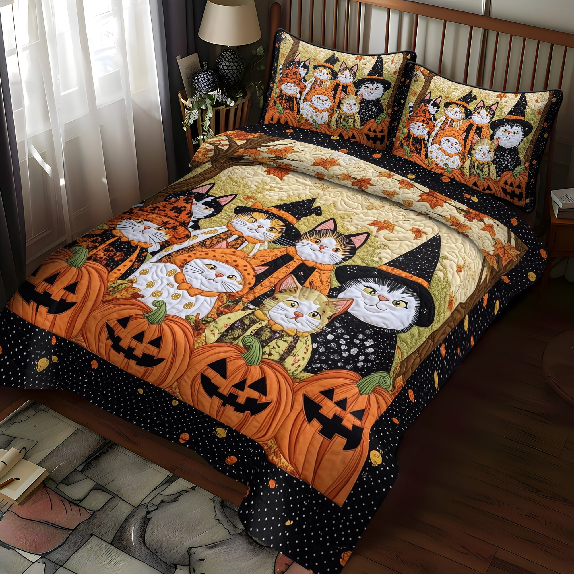 Feline Frights 3-Piece Quilted Bedding Set NCU0TH1658