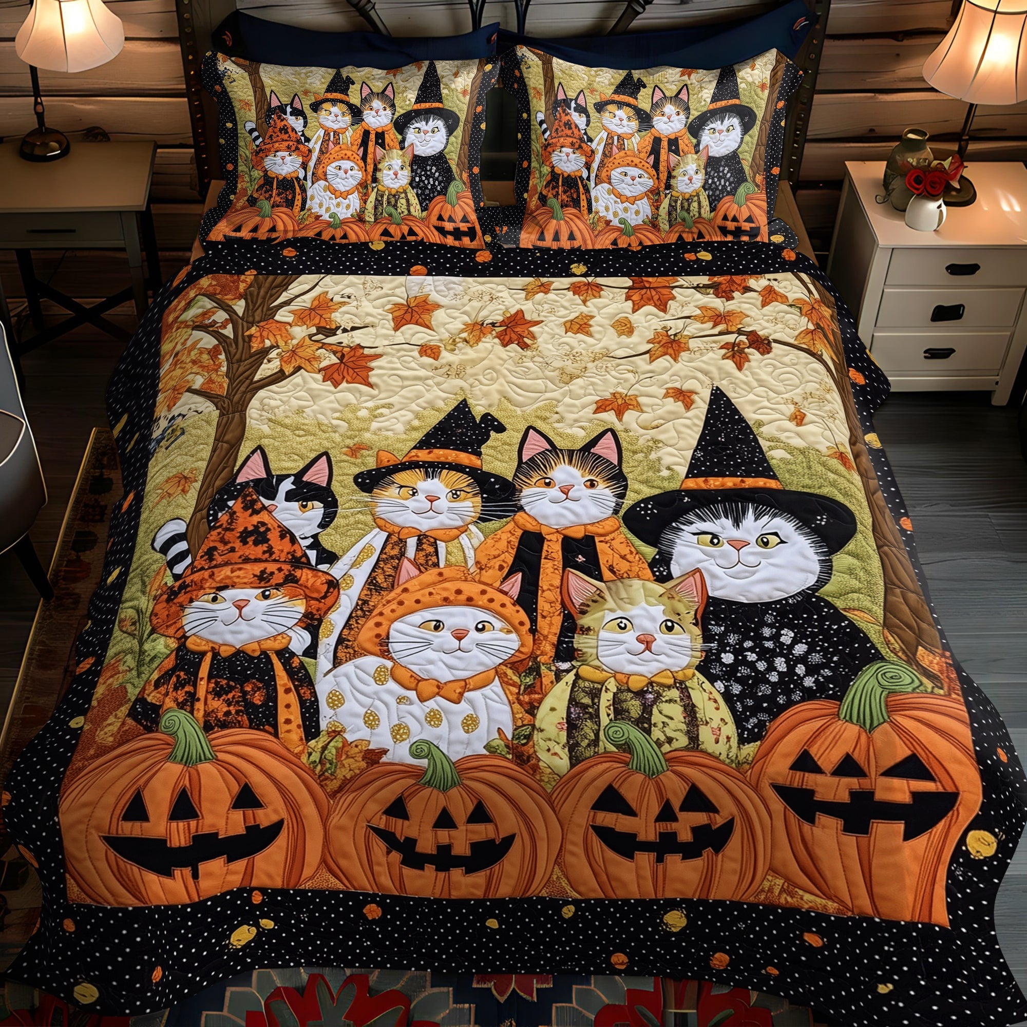 Feline Frights 3-Piece Quilted Bedding Set NCU0TH1658