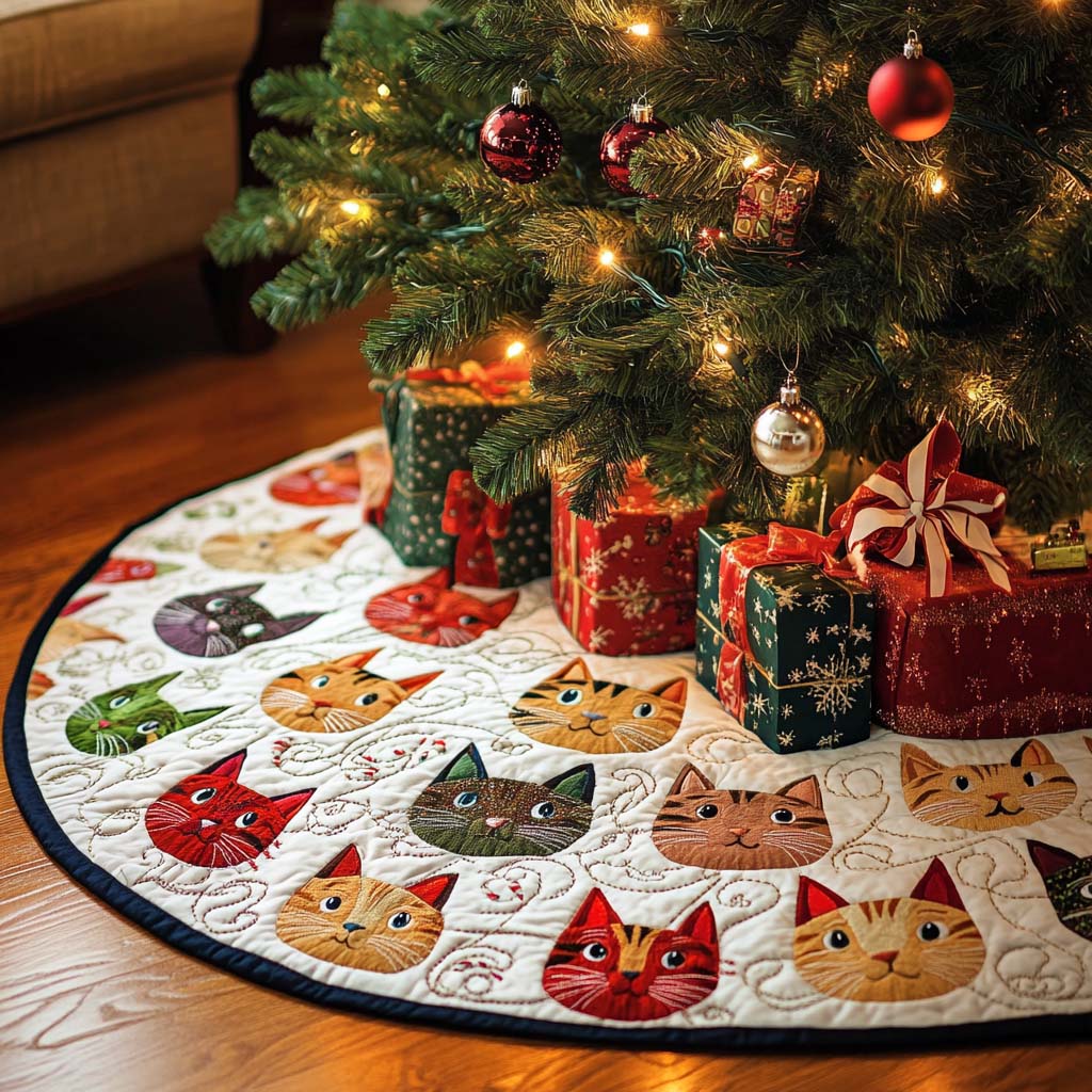 Feline Grace Christmas Quilted Tree Skirt NCU0NT1515