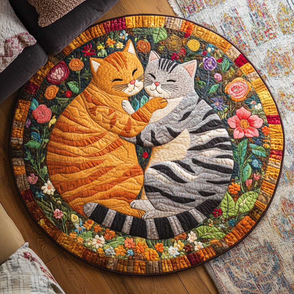 Feline Love Nest Quilted Round Mat NCU0PD879