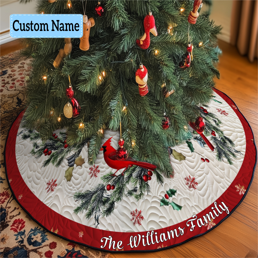 Festive Foliage Personalized Custom Quilted Christmas Tree Skirt