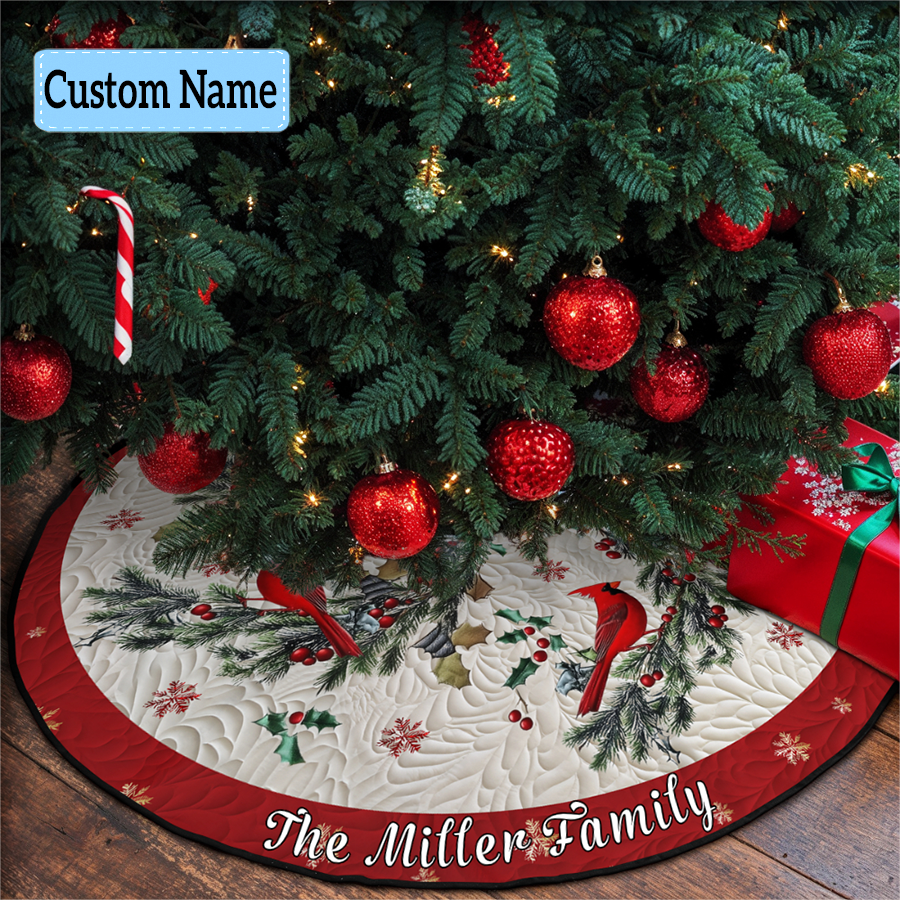 Festive Foliage Personalized Custom Quilted Christmas Tree Skirt