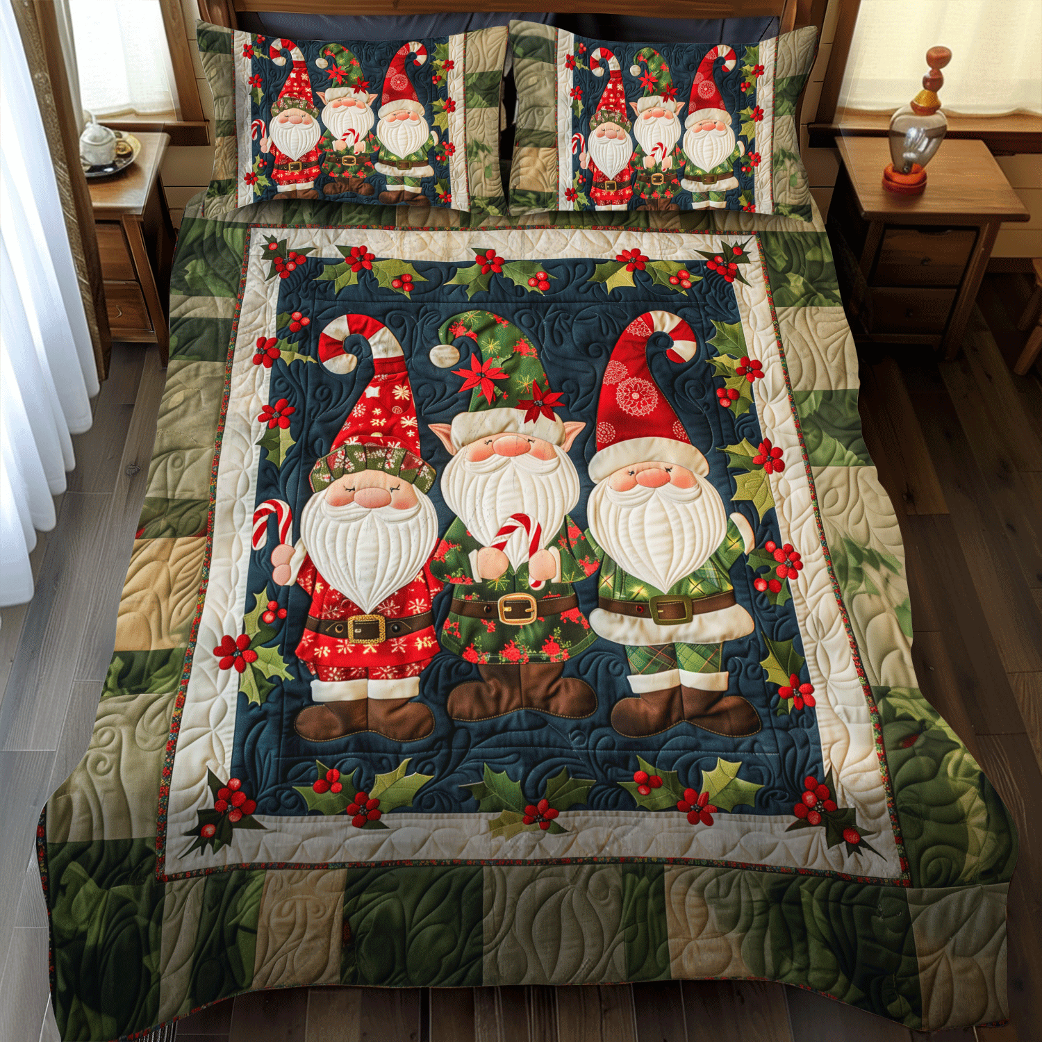 Christmas Gnome Quilted Bedding Set NCU0VT30