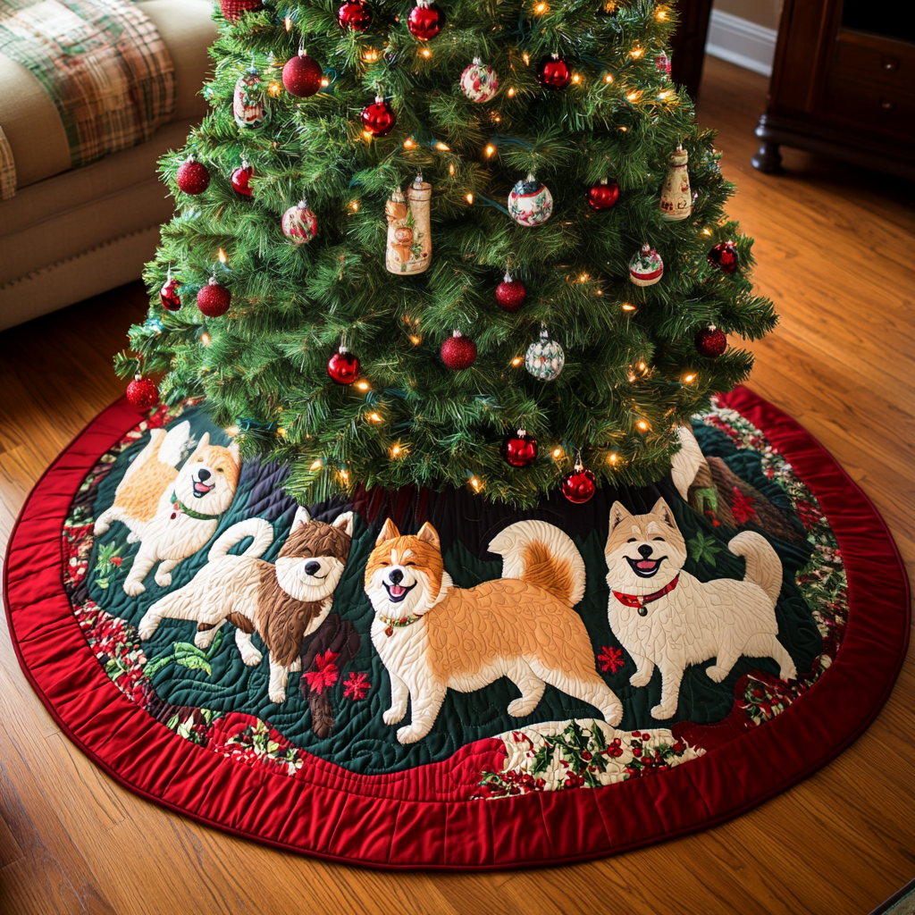 Festive Akita Joy Christmas Quilted Tree Skirt NCU0DV1417