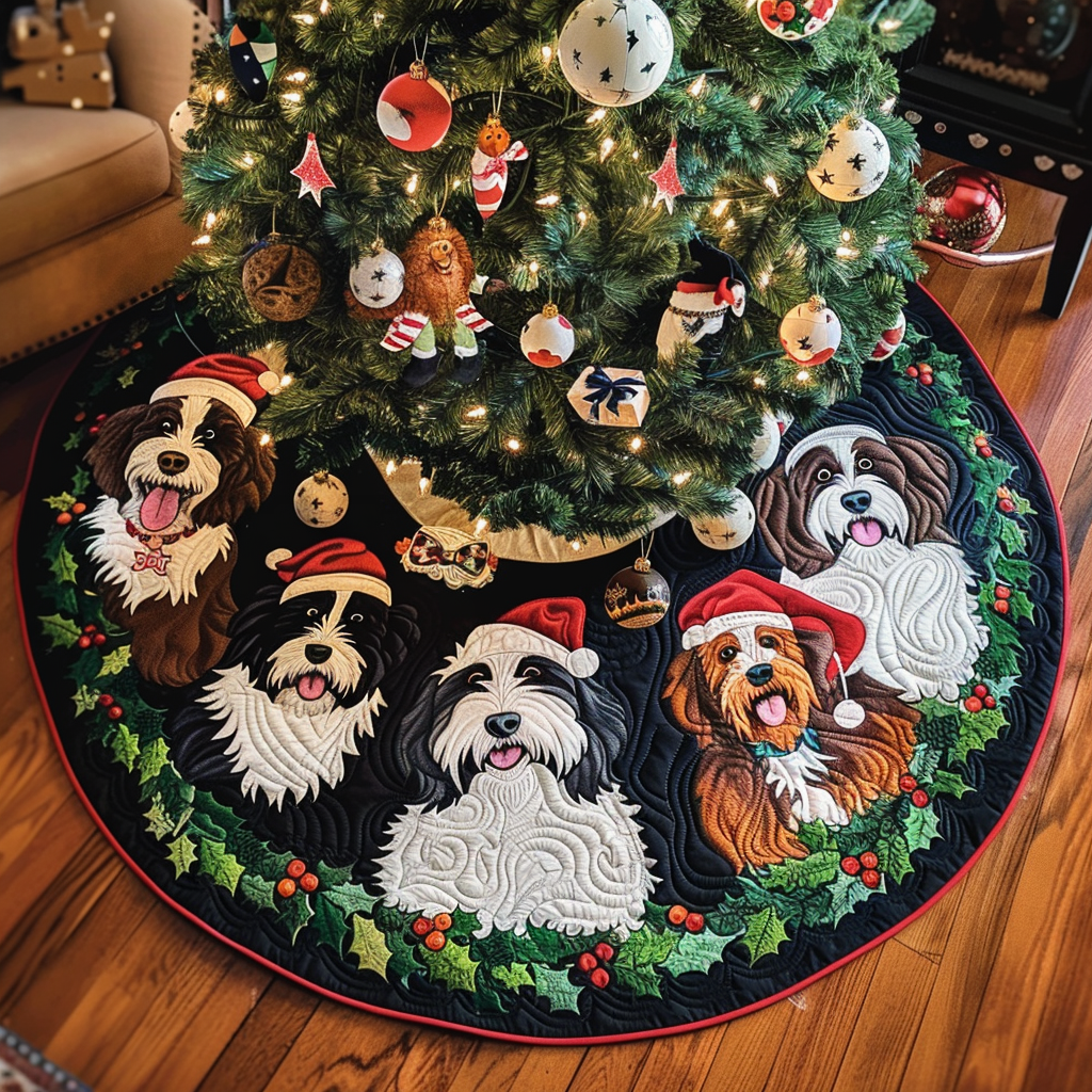 Festive Bernedoodle Magic Christmas Quilted Tree Skirt NCU0DV1406