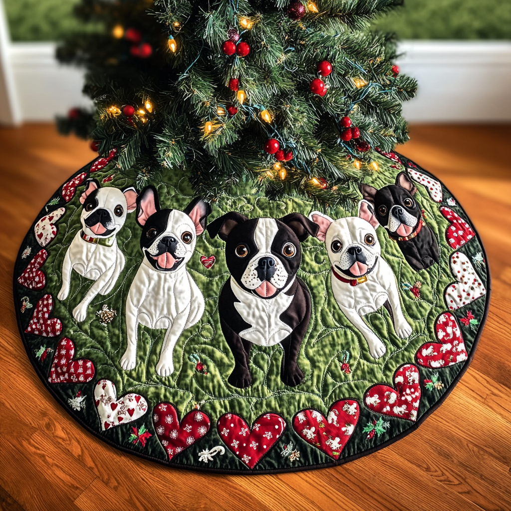 Festive Boston Terrier Joy Christmas Quilted Tree Skirt NCU0DV1480