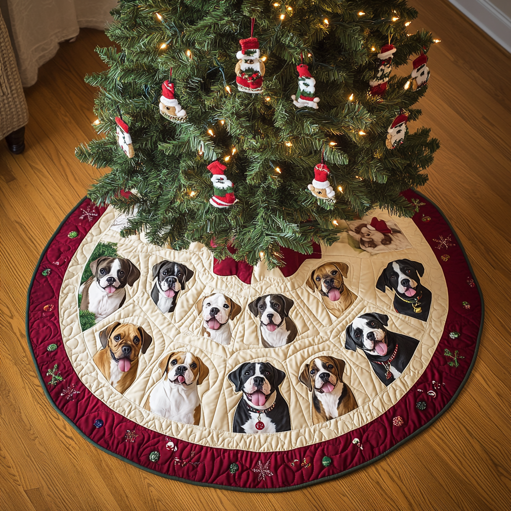 Festive Boxer Fun Christmas Quilted Tree Skirt NCU0VL732