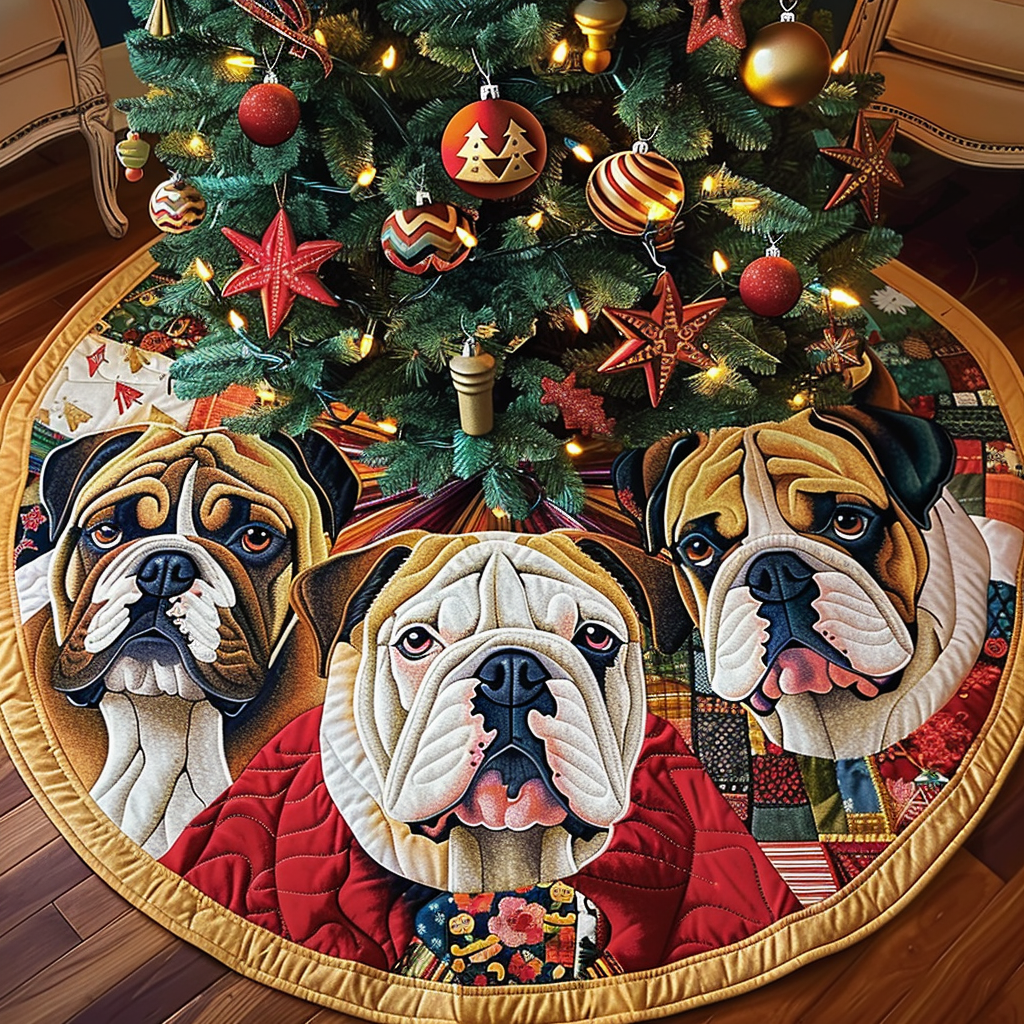 Festive Bulldog Fun Christmas Quilted Tree Skirt NCU0DV1427