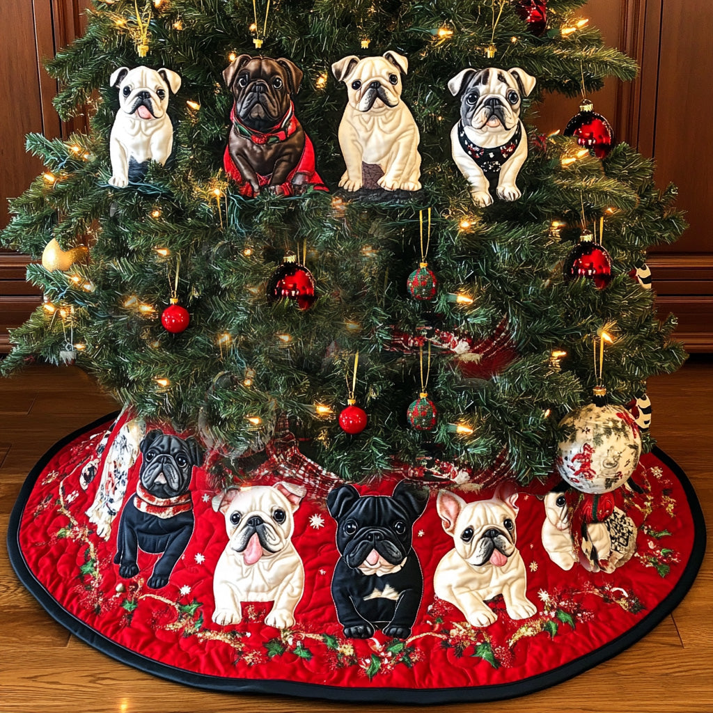 Festive Bulldog Quilted Christmas Tree Skirt NCU0PT1502