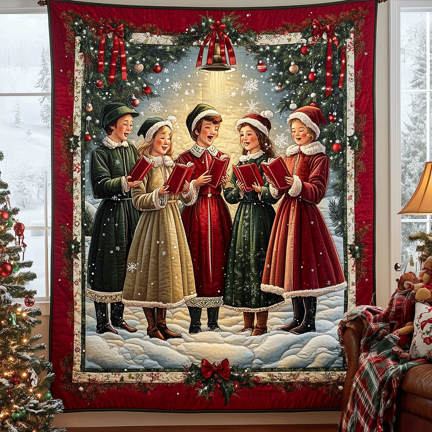 Festive Carolers Gathering Quilted Blanket NCU0TH2106