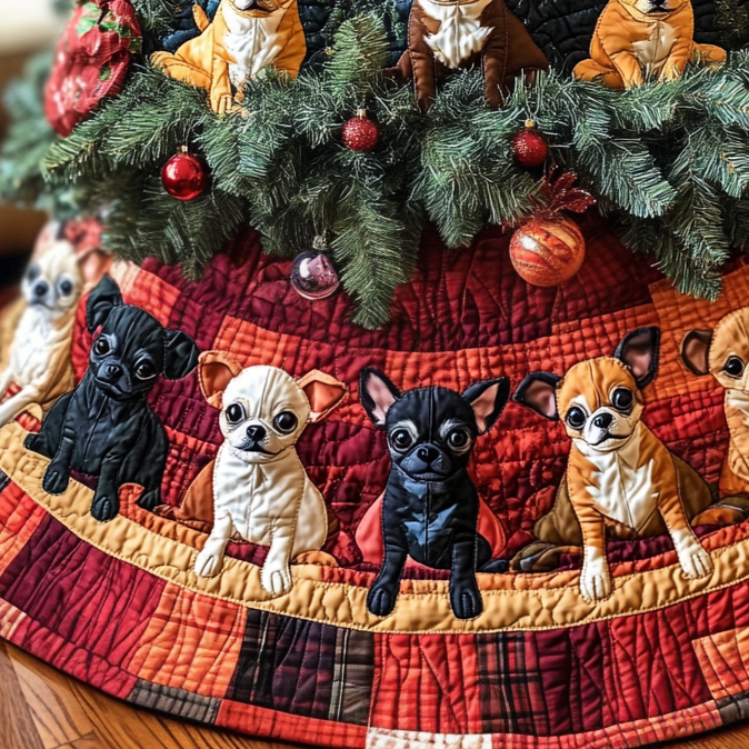 Festive Chihuahua Cheer Chritstmas Quilted Tree Skirt NCU0DV1350