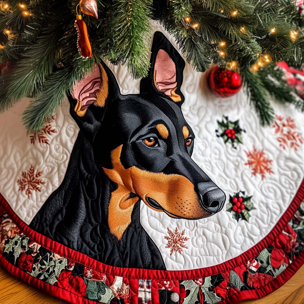 Festive Doberman Guardian Christmas Quilted Tree Skirt NCU0NT1714