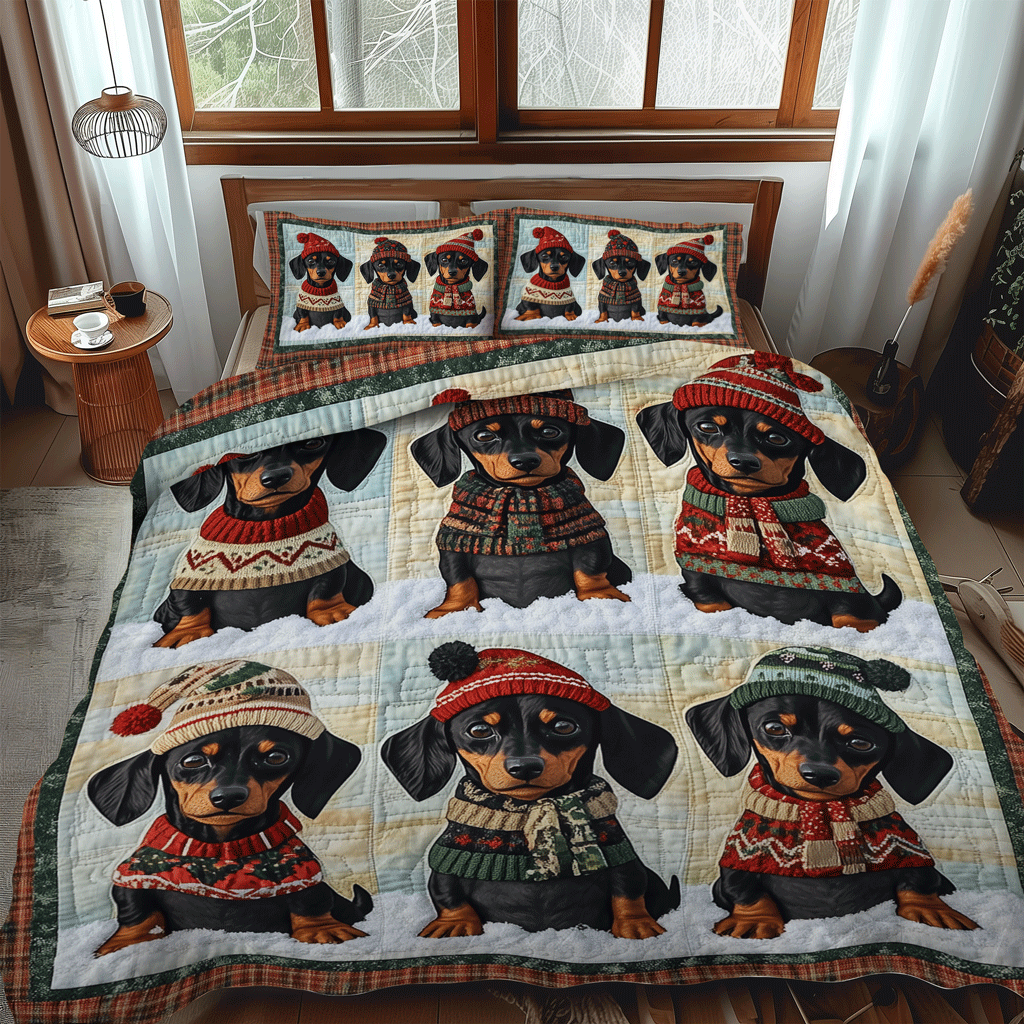 Festive Doxie 3-Piece Quilted Bedding Set NCU0TH1679