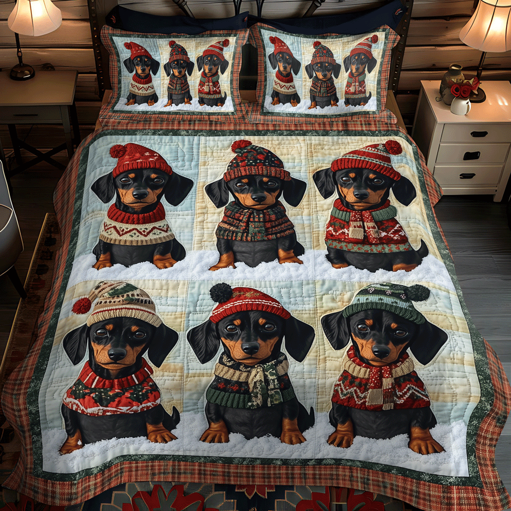 Festive Doxie 3-Piece Quilted Bedding Set NCU0TH1679