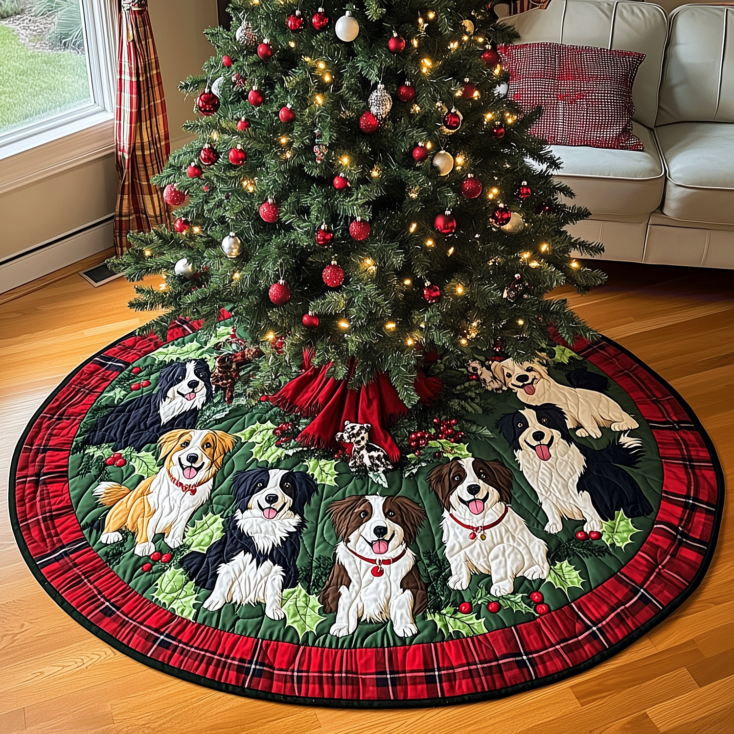 Festive Fur Friends Quilted Christmas Tree Skirt NCU0TH2063