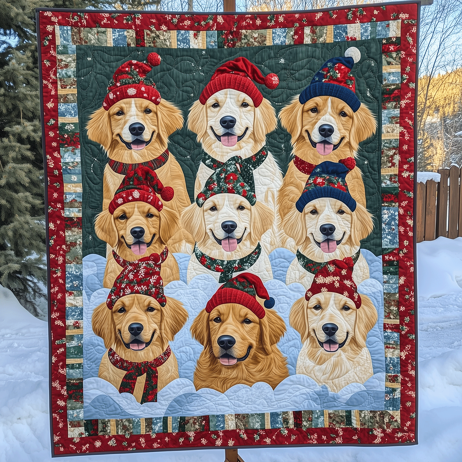 Festive Furry Friends Art Quilt Hanging NCU0TH1594