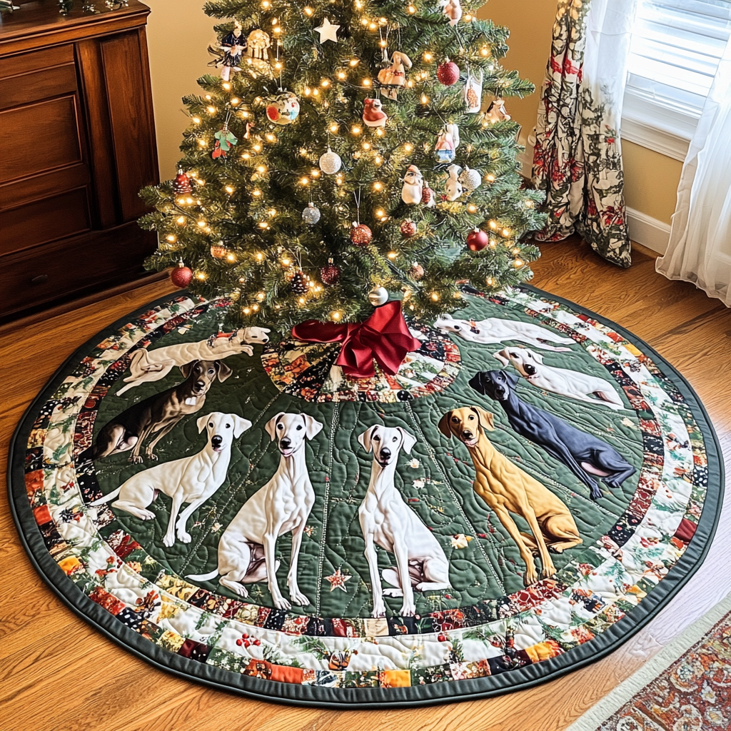 Festive Greyhounds Christmas Quilted Tree Skirt NCU0VL763